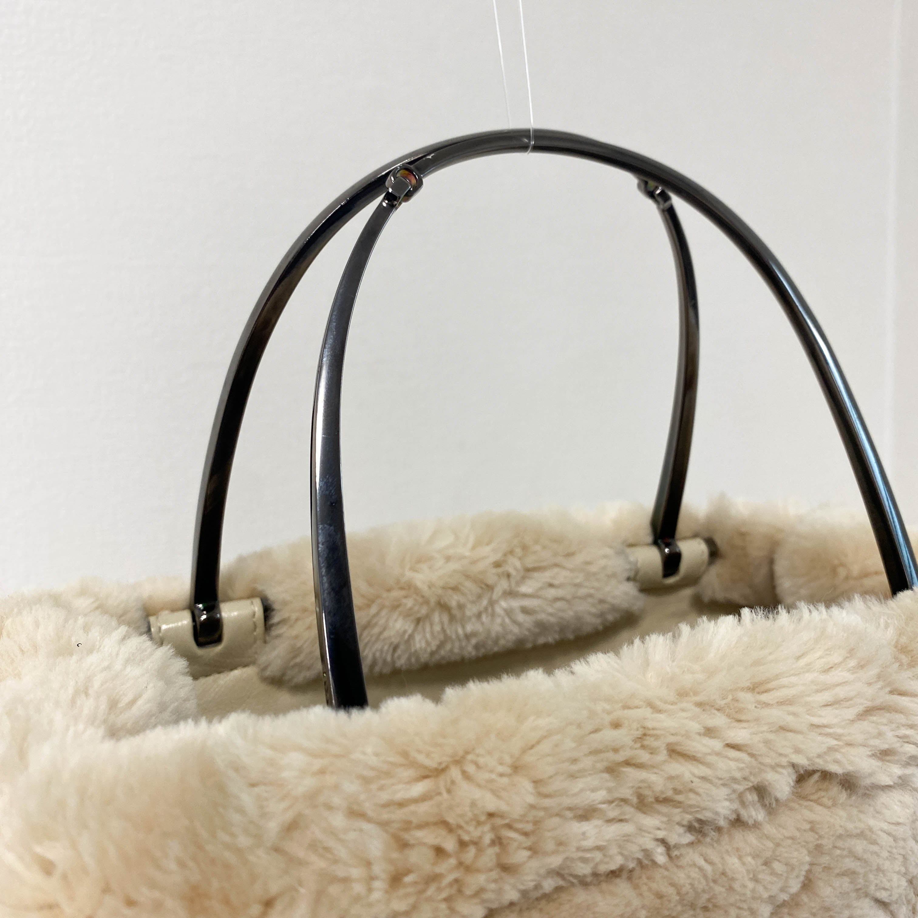 Beige Fur Top Handle Bag