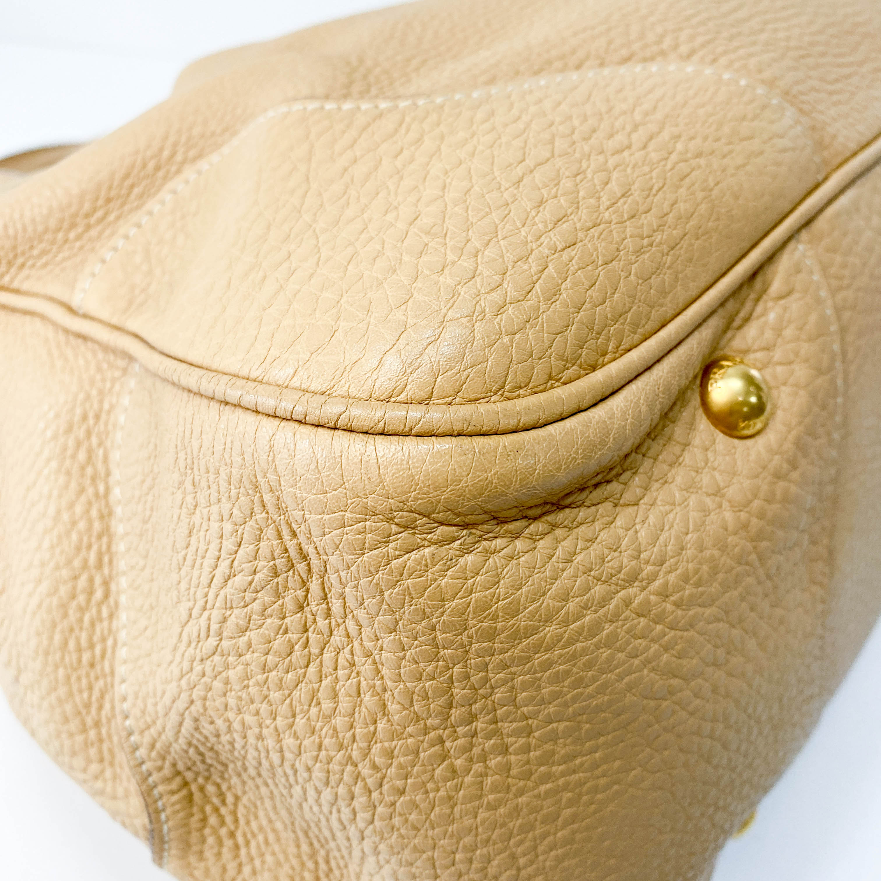 Beige Leather Bowler Bag