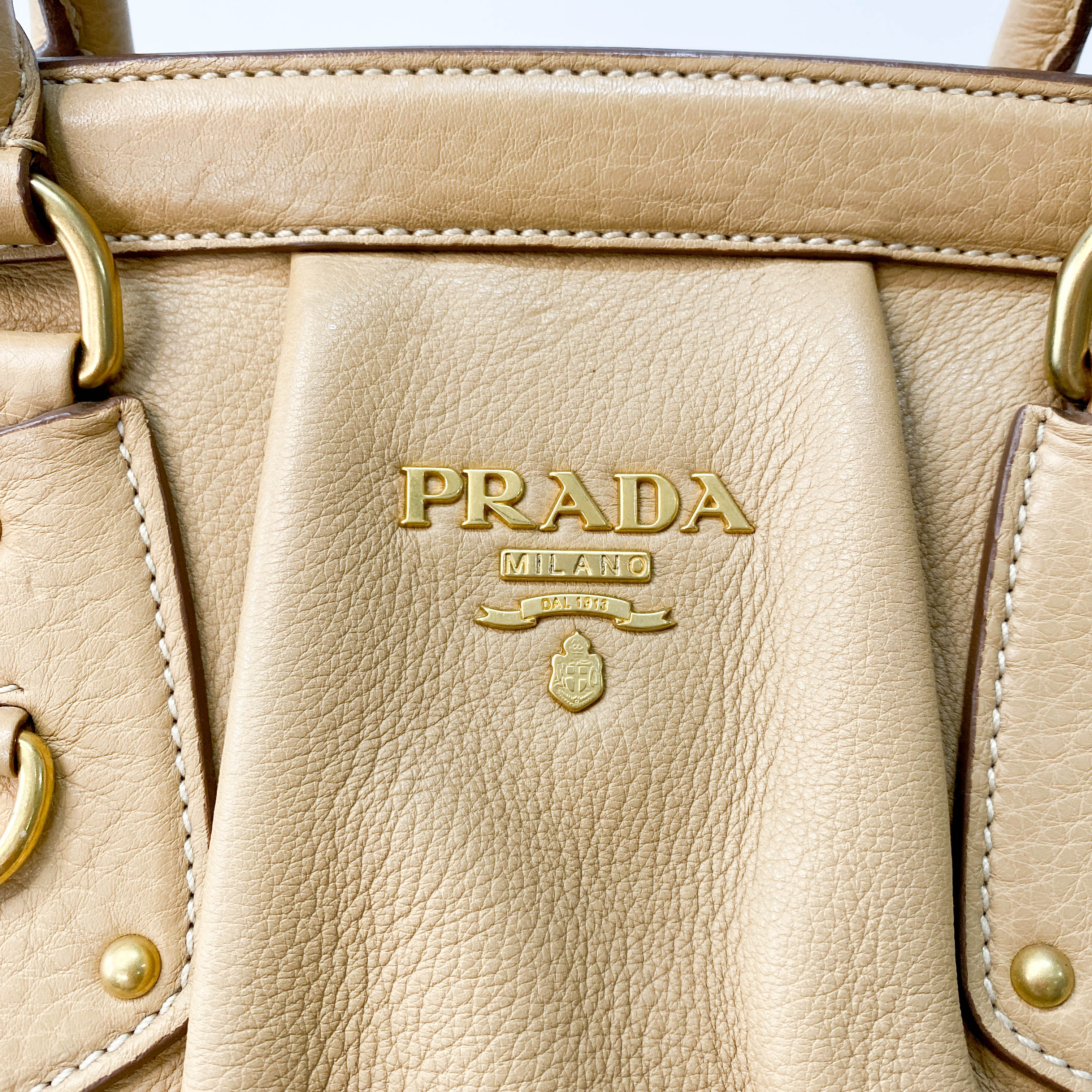 Beige Leather Bowler Bag