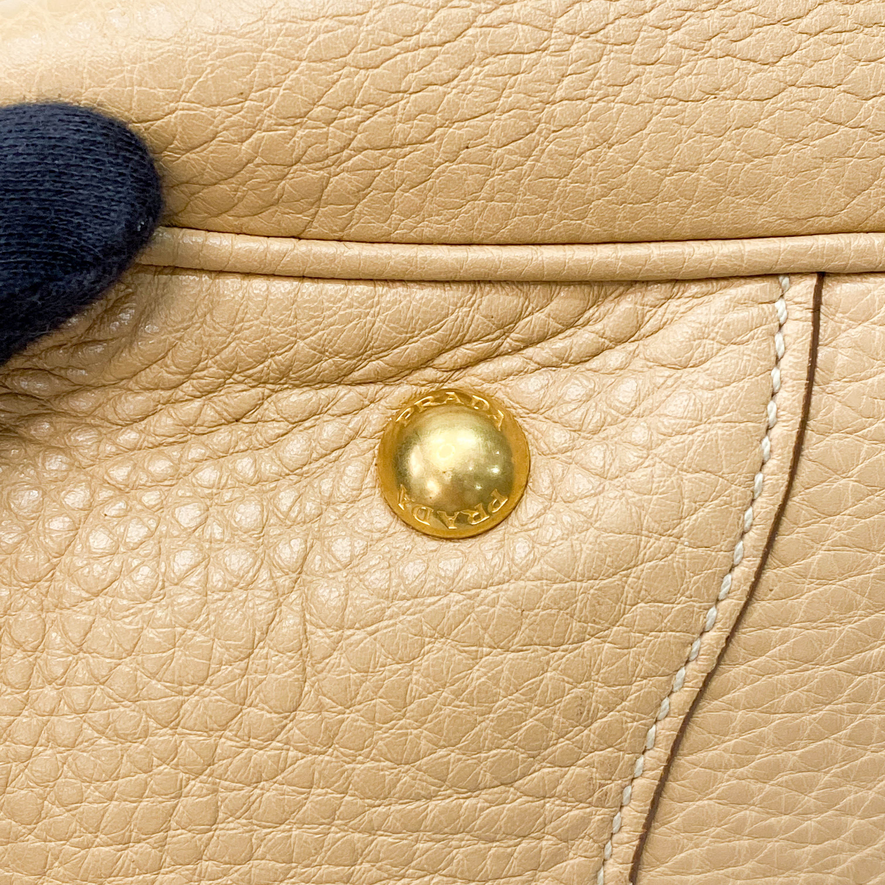 Beige Leather Bowler Bag