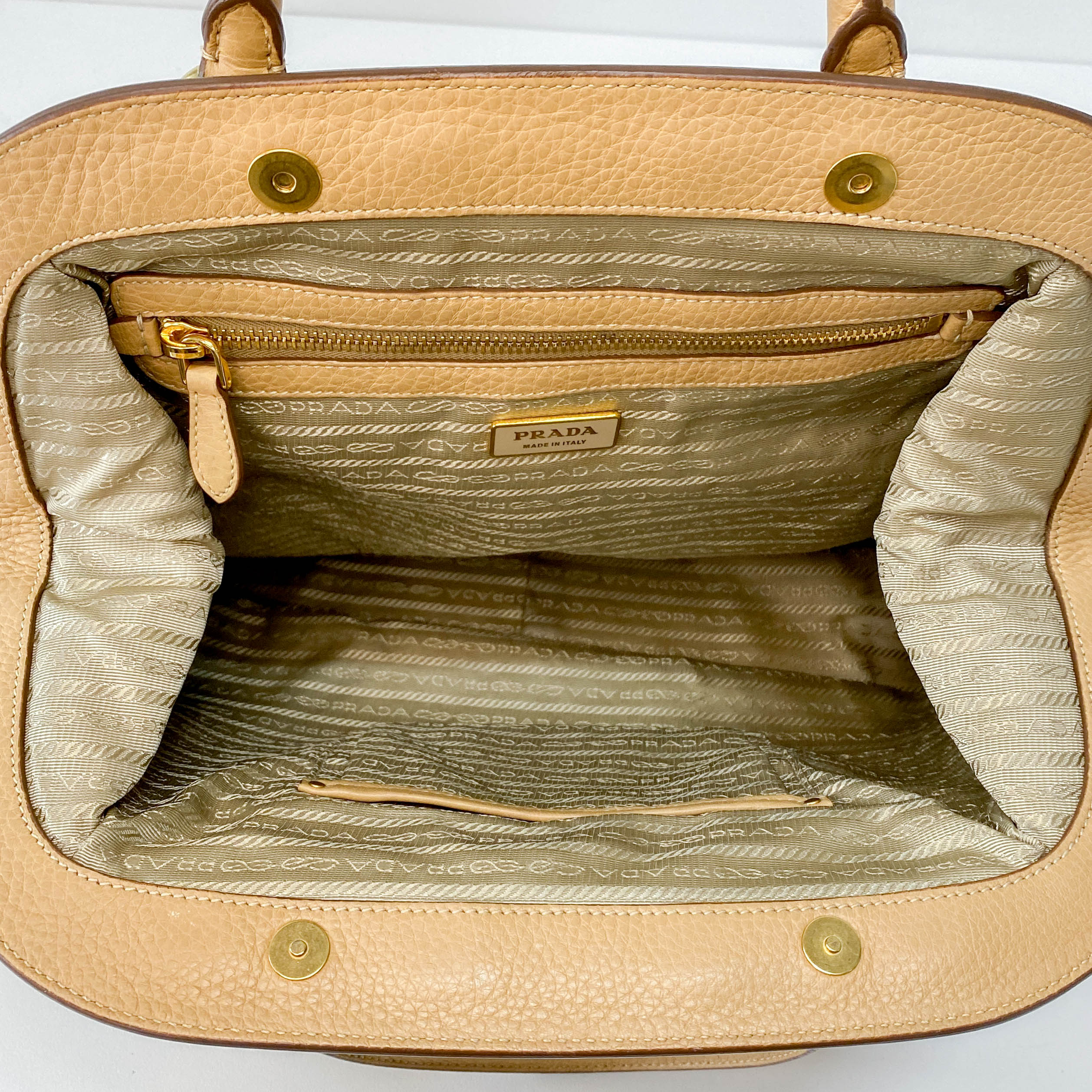 Beige Leather Bowler Bag