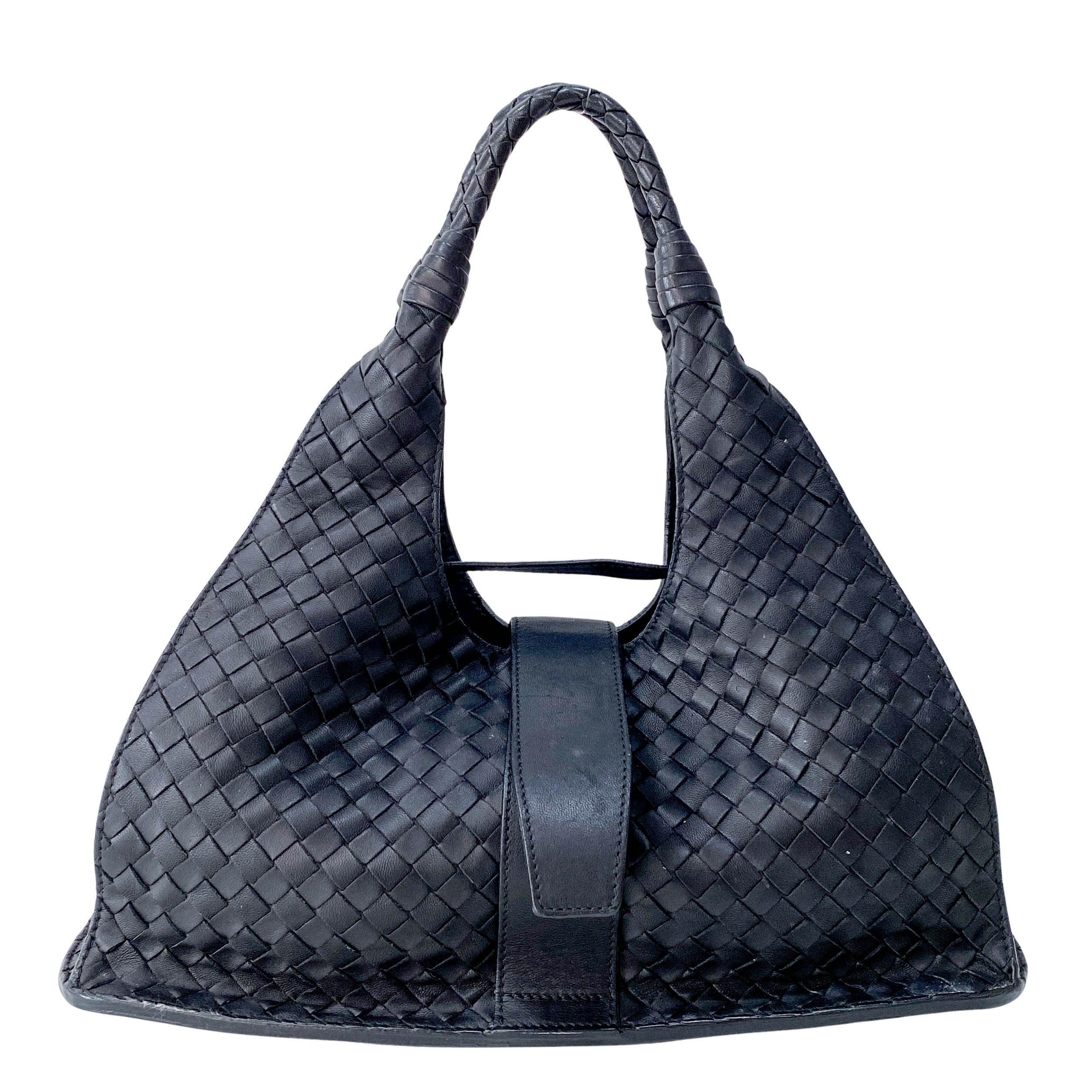 Black Intrecciato Leather Shoulder Bag