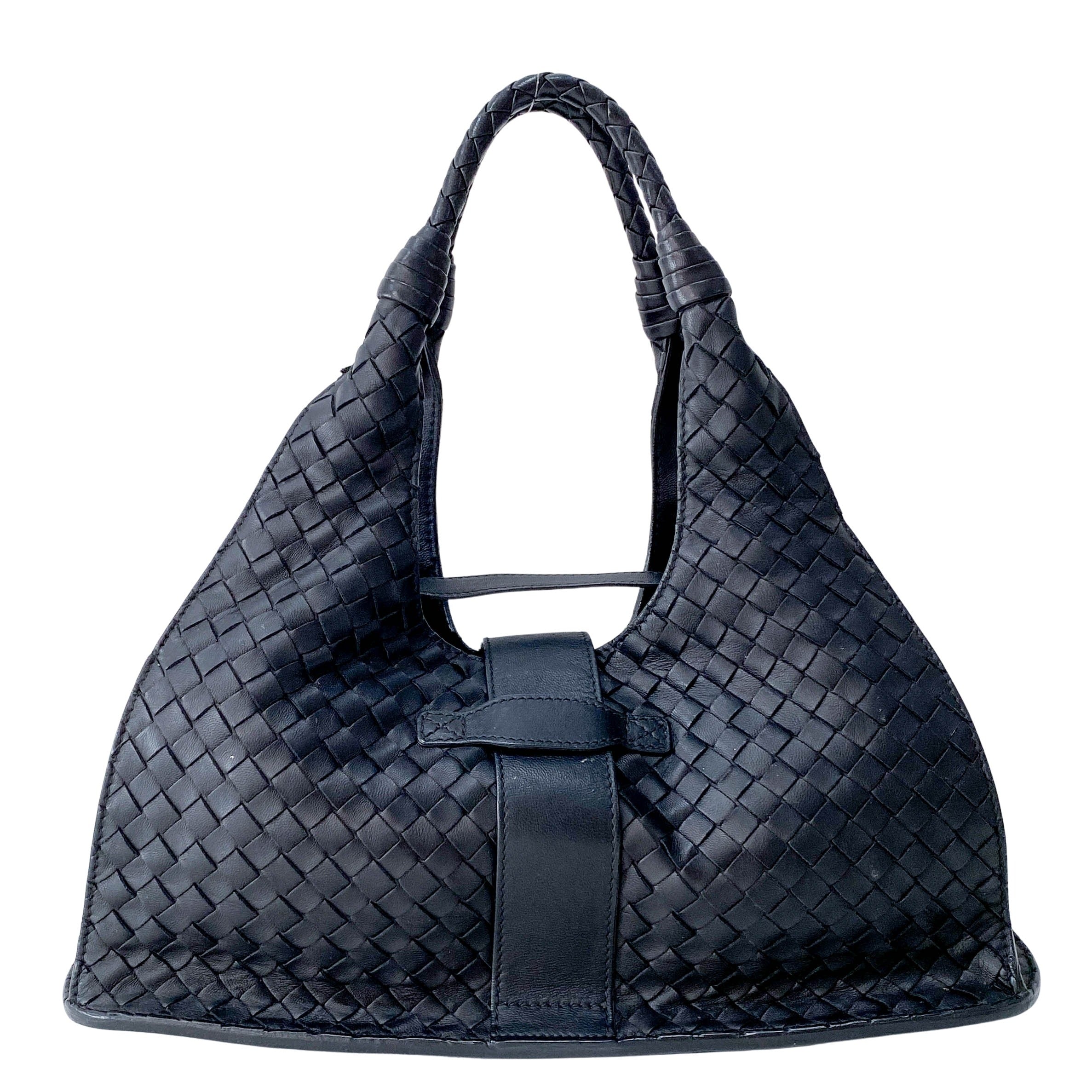 Black Intrecciato Leather Shoulder Bag