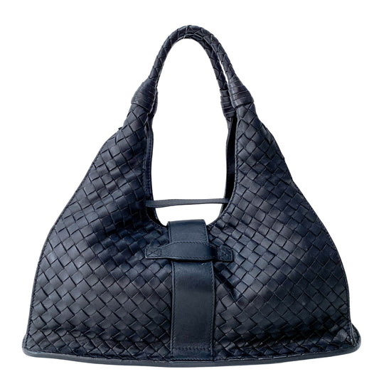 Black Intrecciato Leather Shoulder Bag