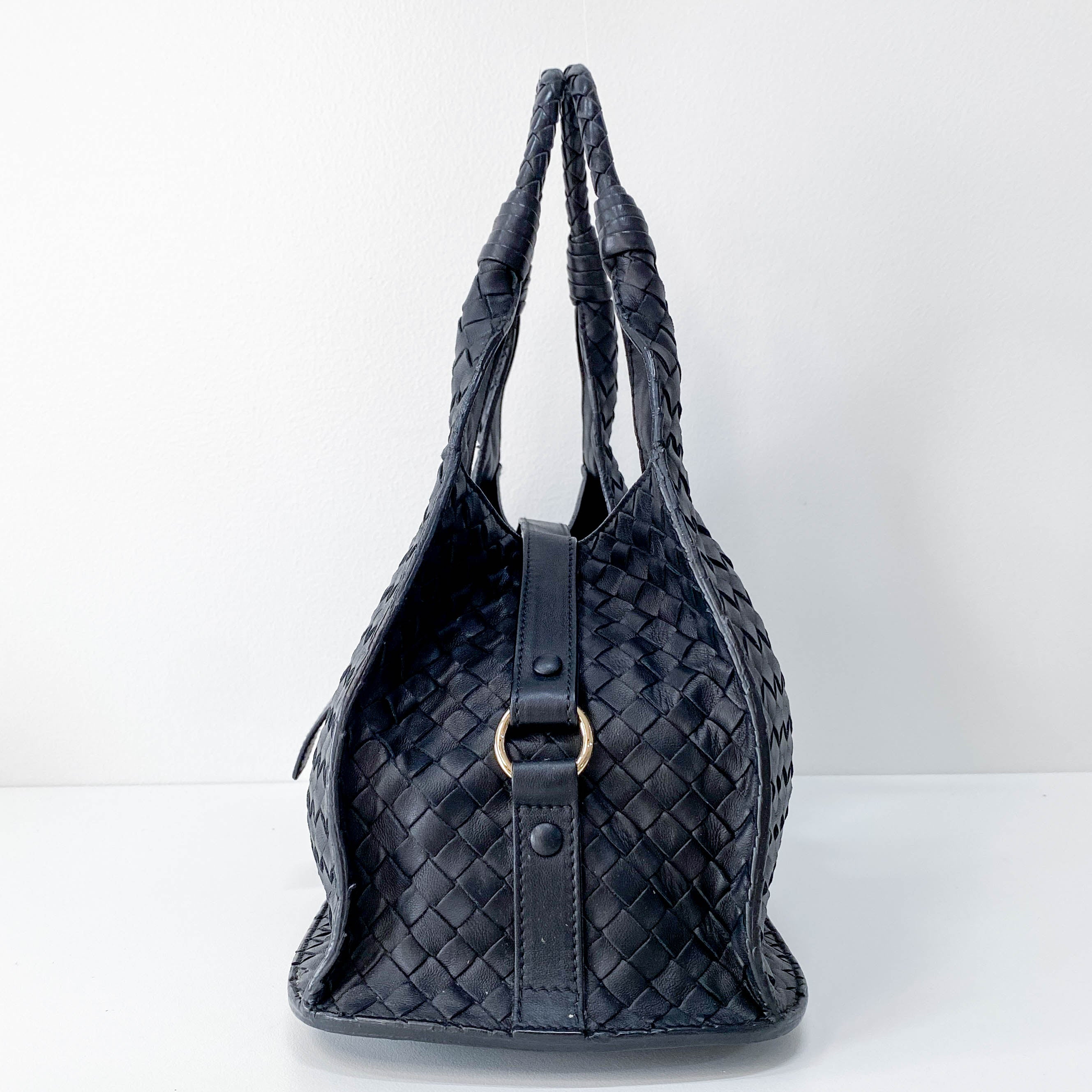 Black Intrecciato Leather Shoulder Bag