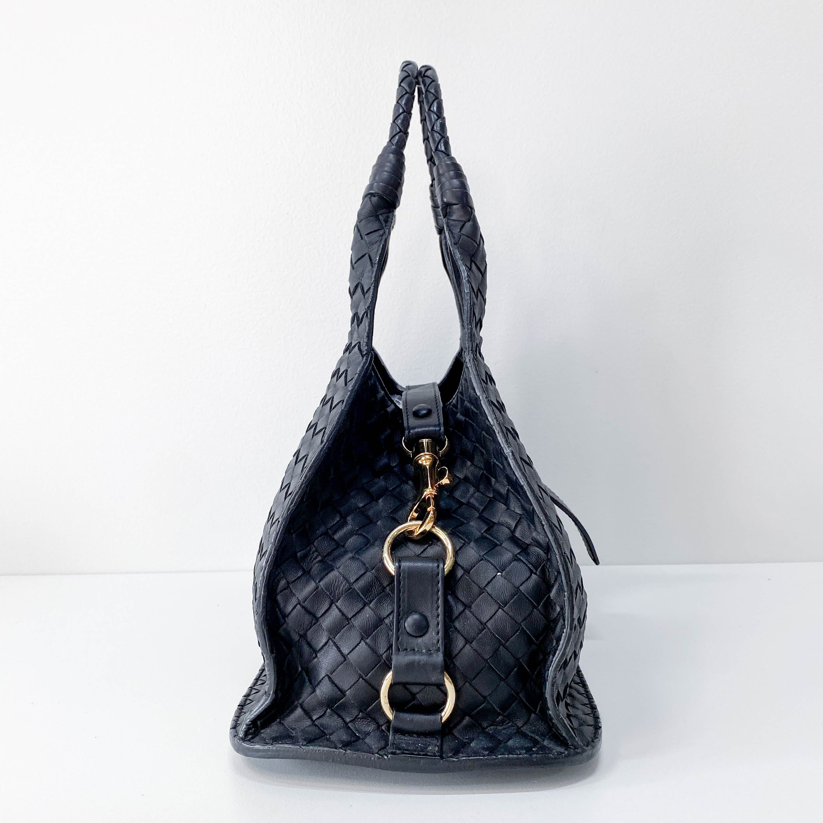 Black Intrecciato Leather Shoulder Bag