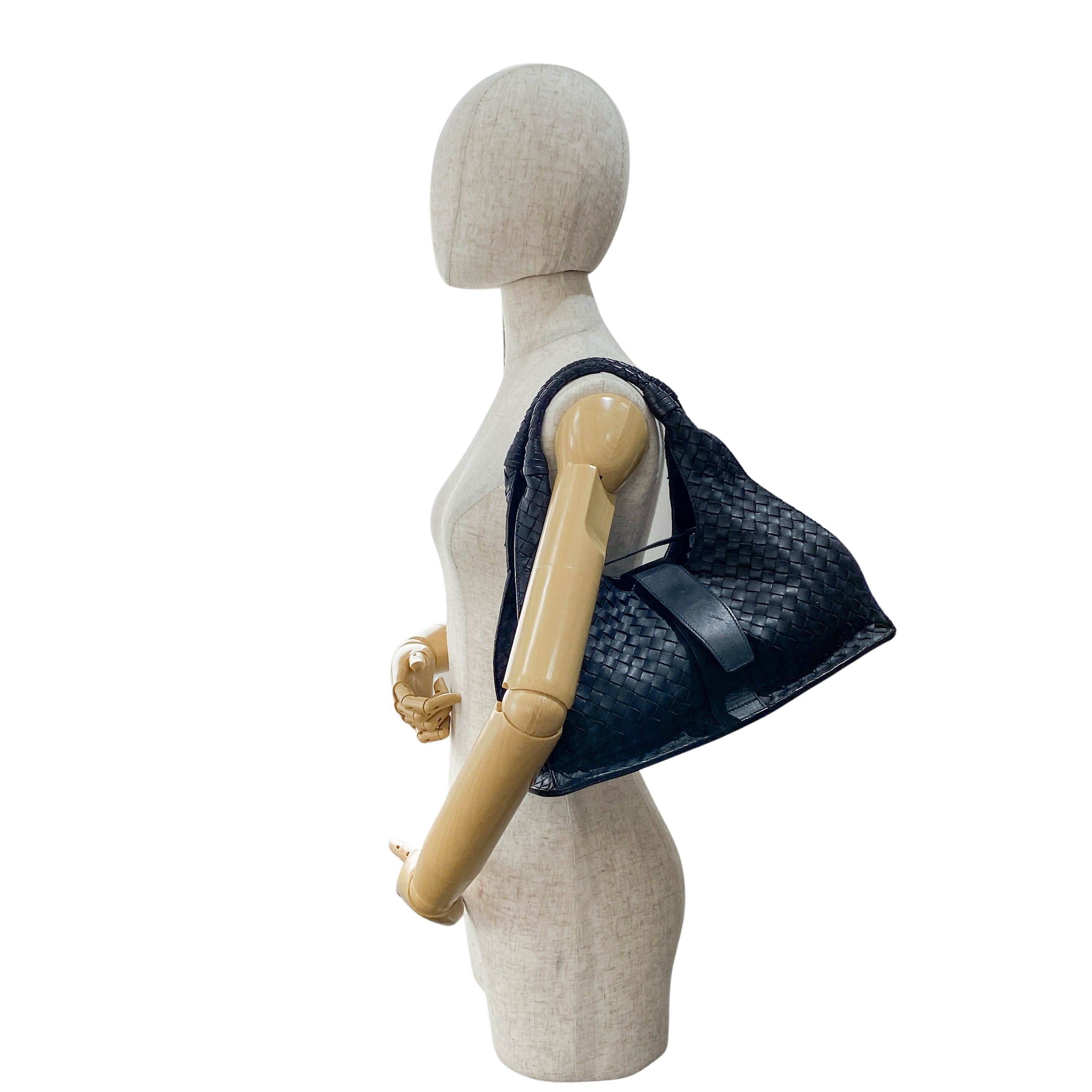 Black Intrecciato Leather Shoulder Bag