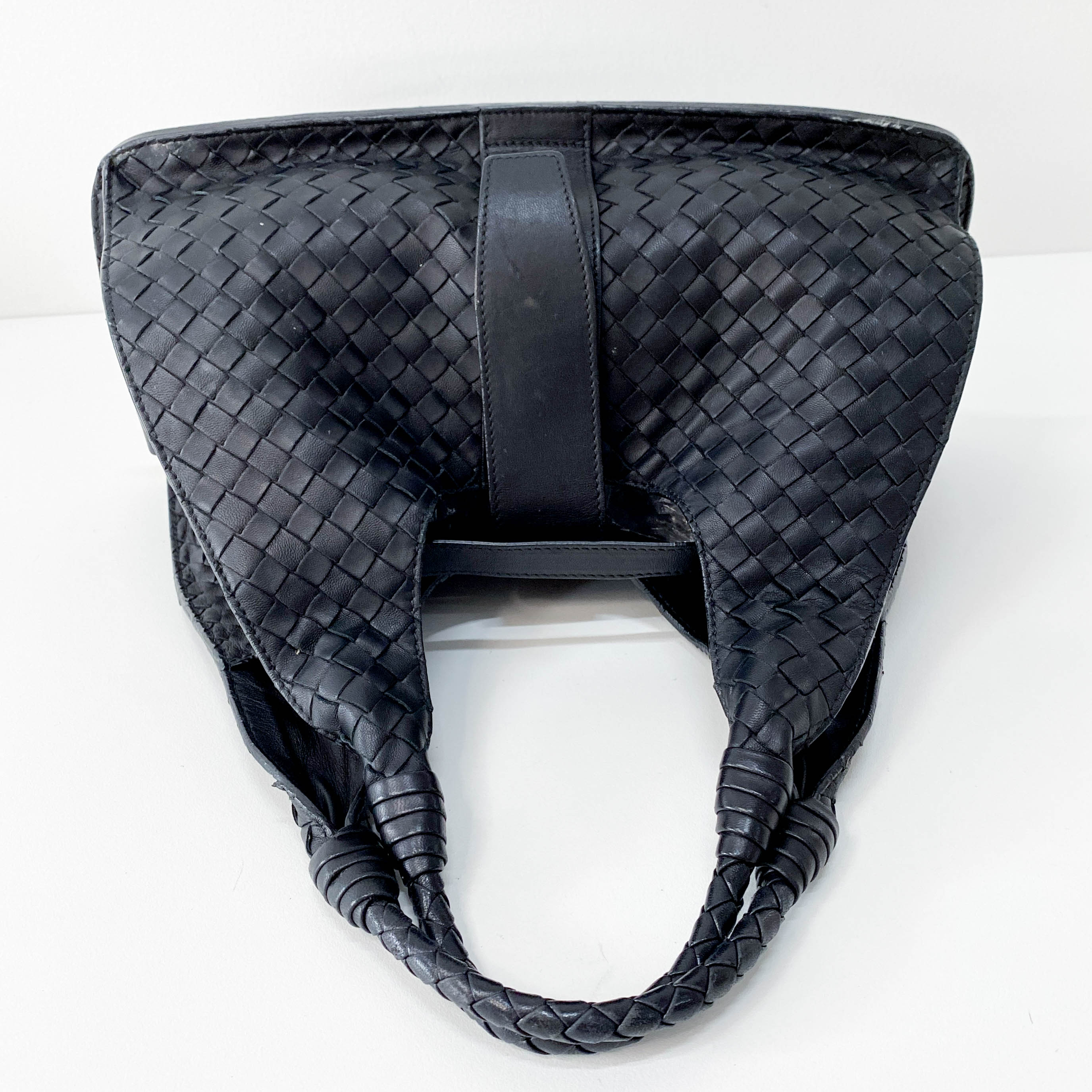 Black Intrecciato Leather Shoulder Bag