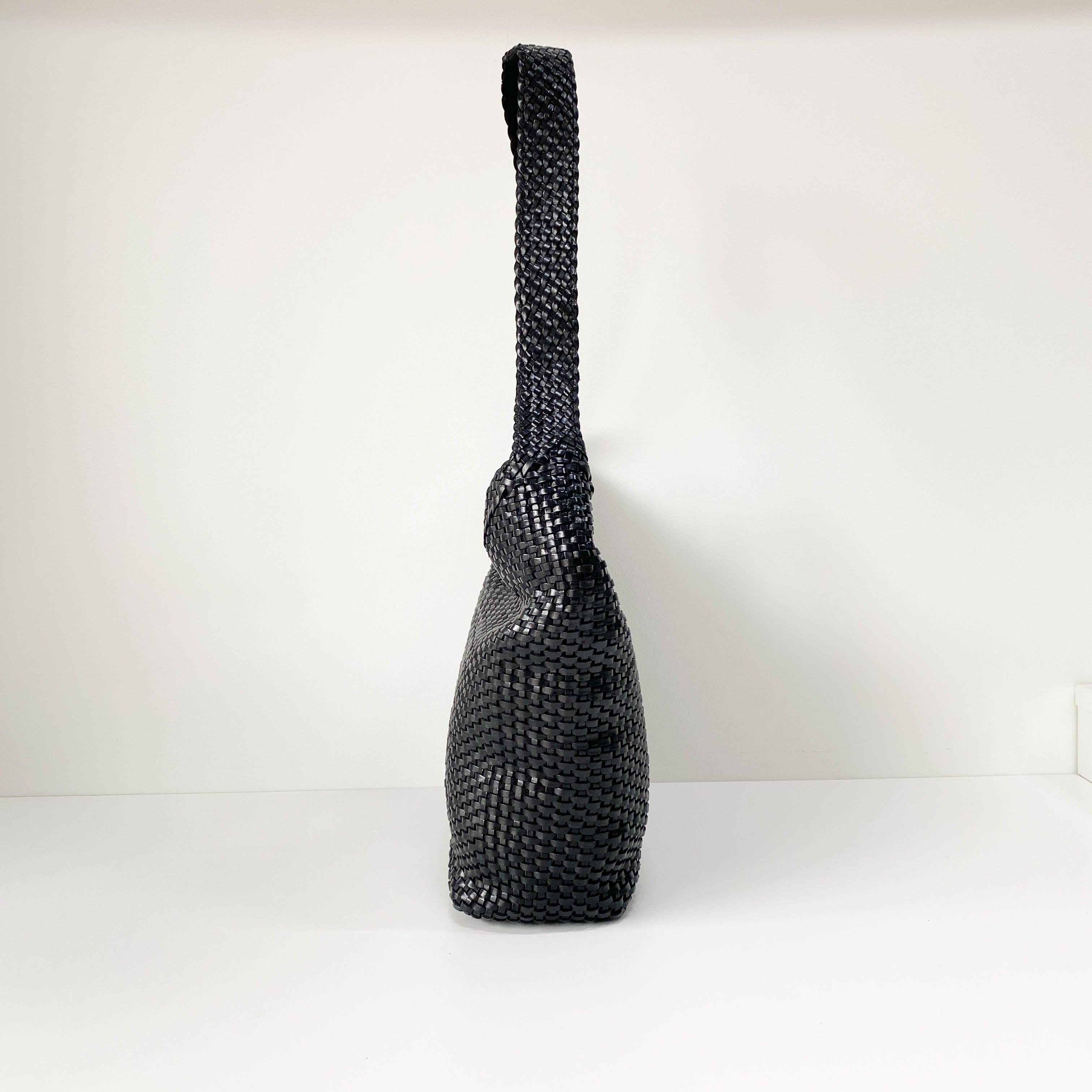 Bamboo Black Woven Leather Two Way Bag