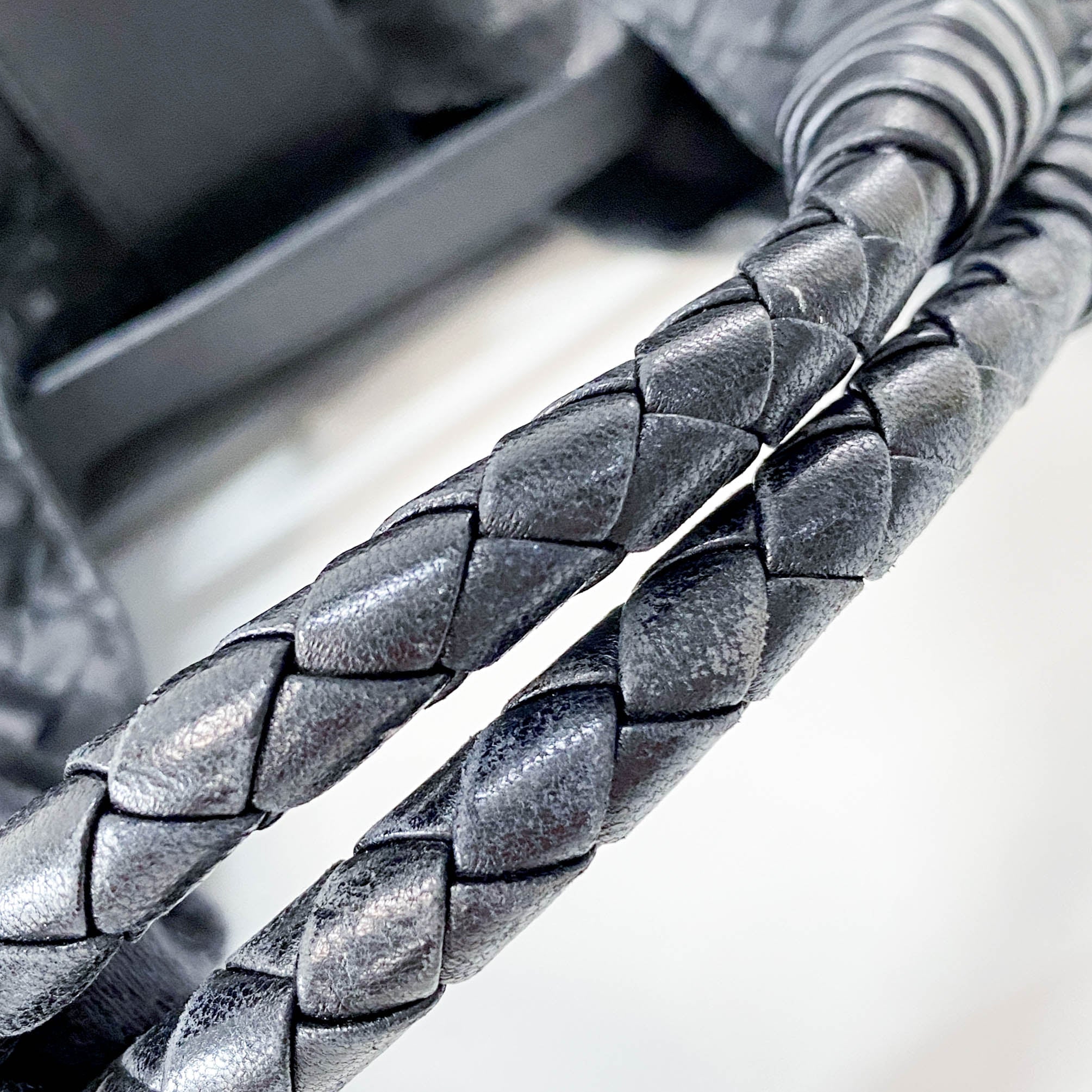 Black Intrecciato Leather Shoulder Bag