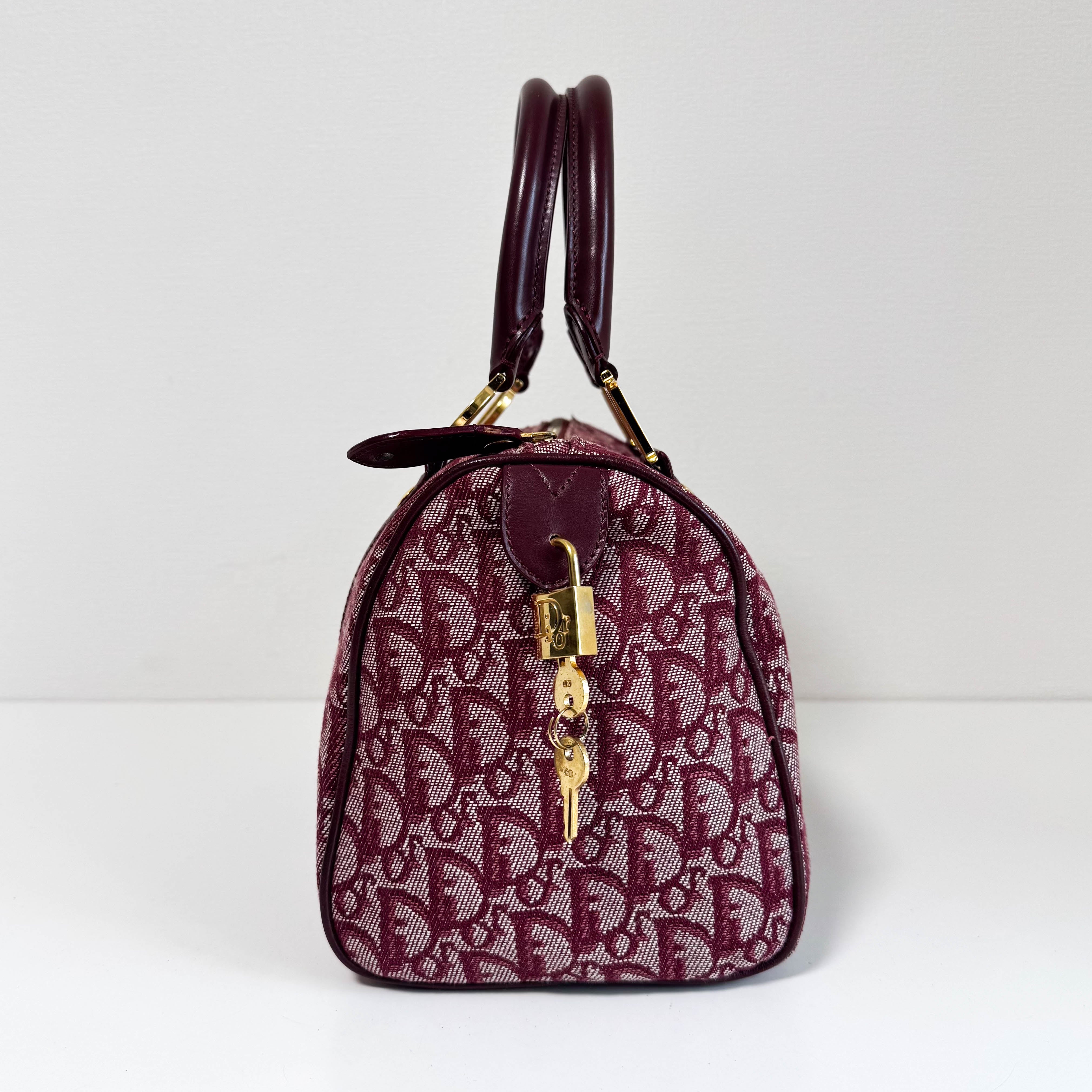 Christian Dior Trotter Canvas Boston Bag Wine Red