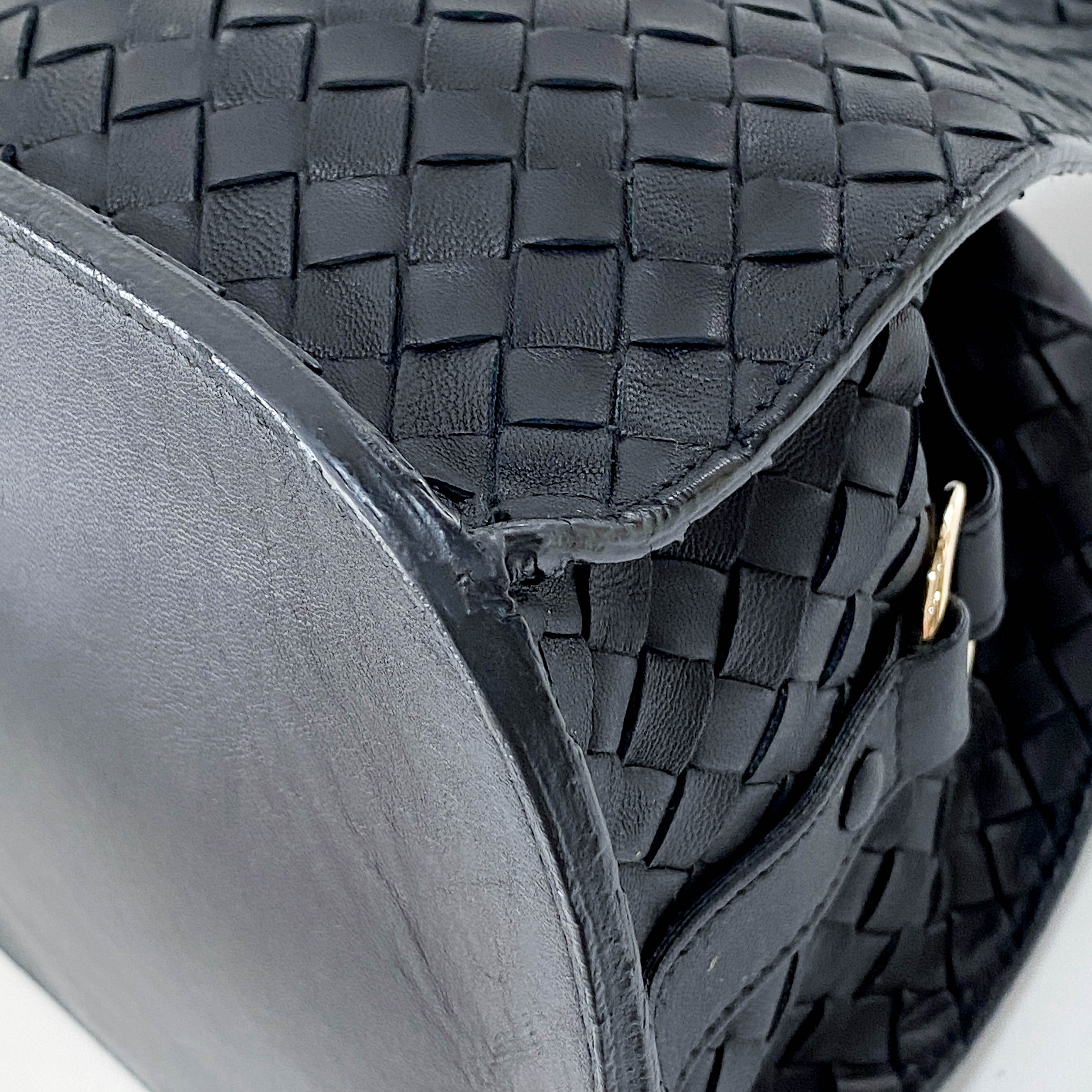 Black Intrecciato Leather Shoulder Bag