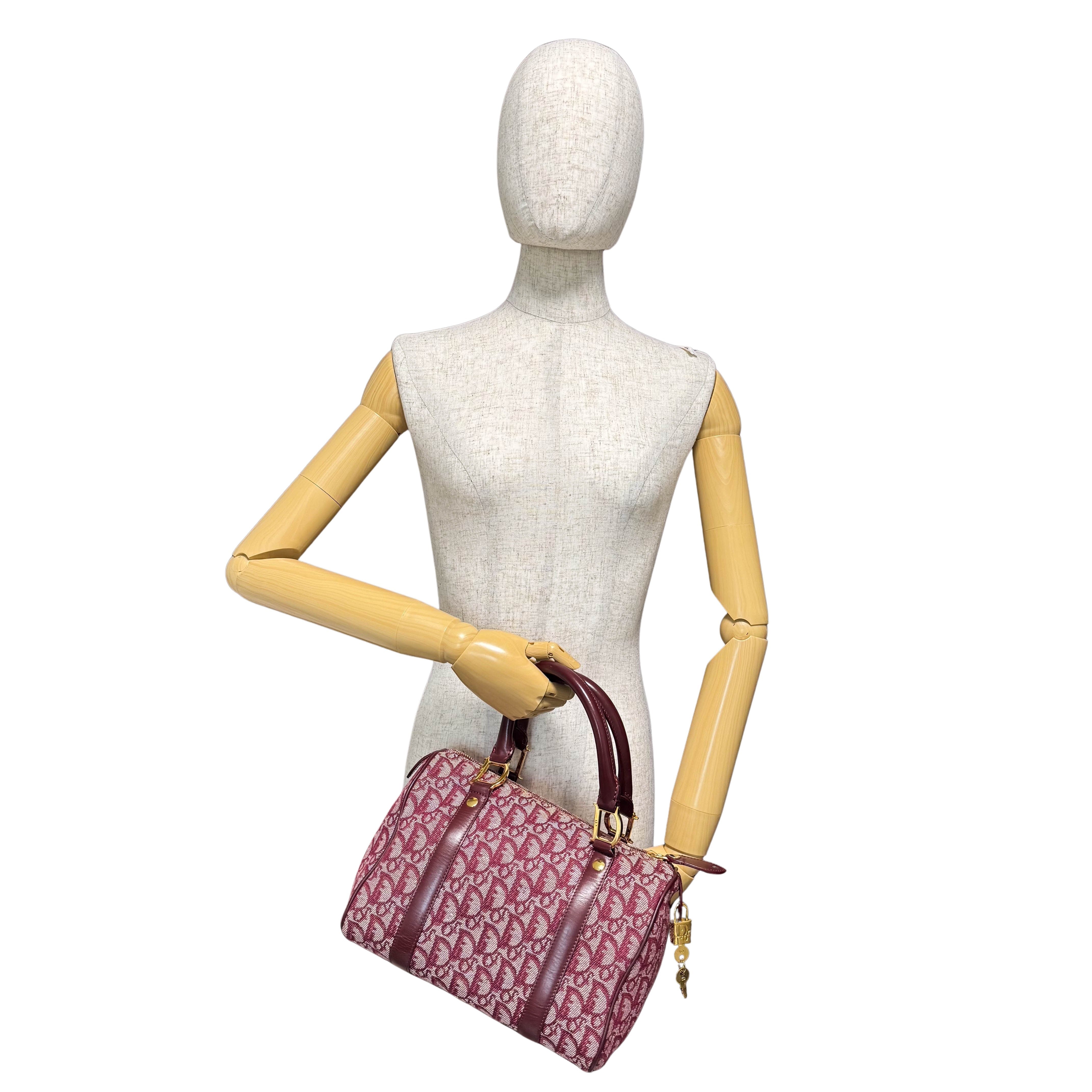 Christian Dior Trotter Canvas Boston Bag Wine Red