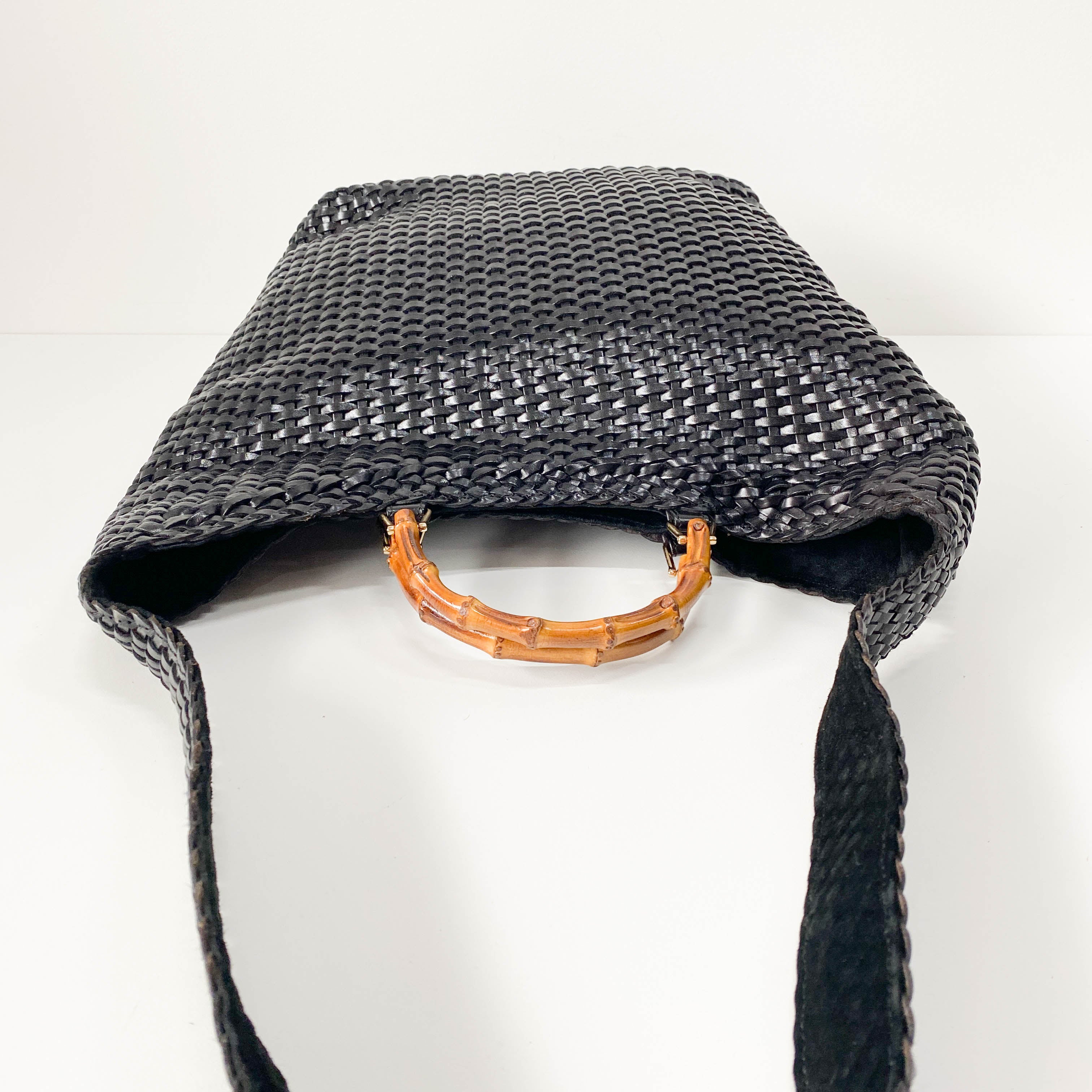 Bamboo Black Woven Leather Two Way Bag