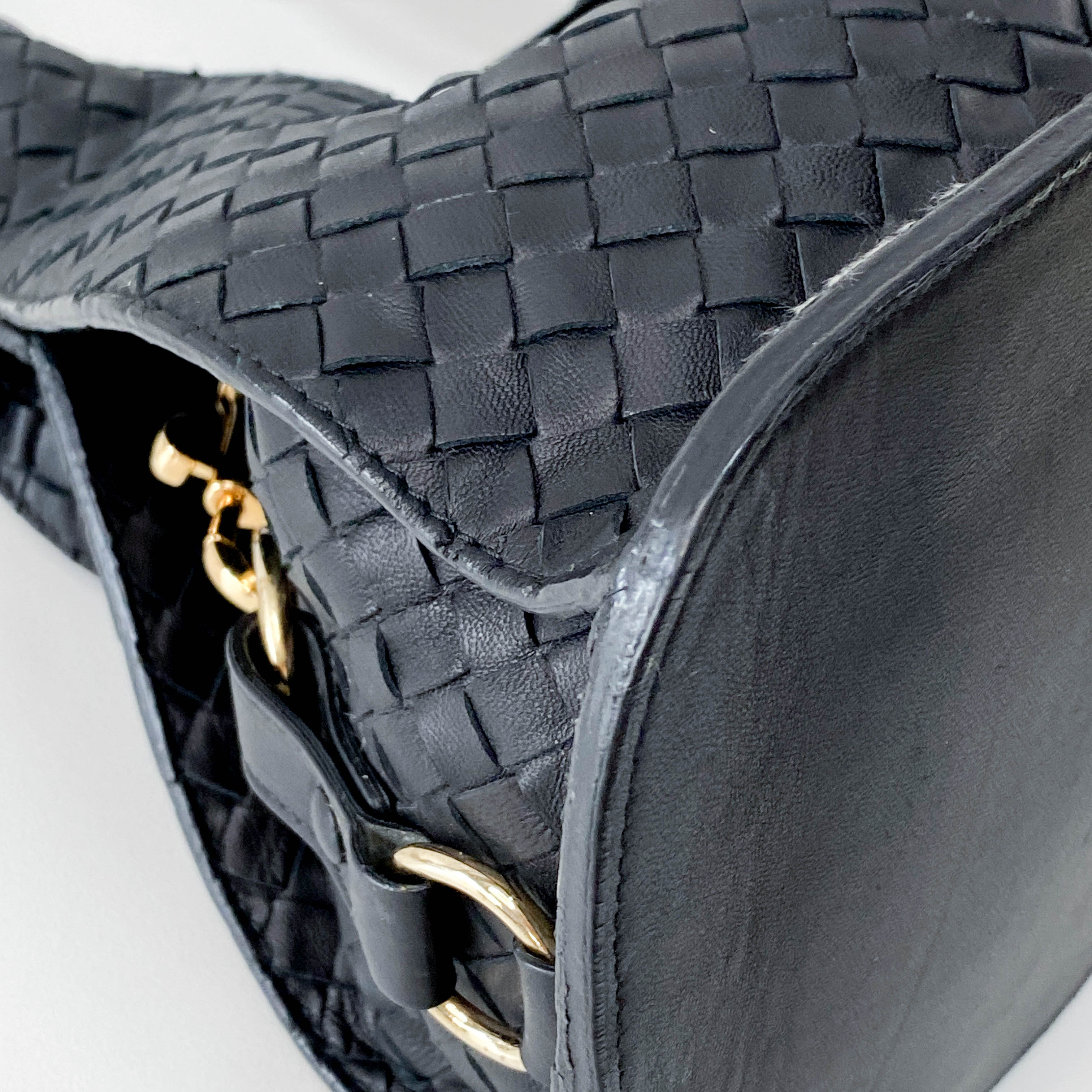 Black Intrecciato Leather Shoulder Bag