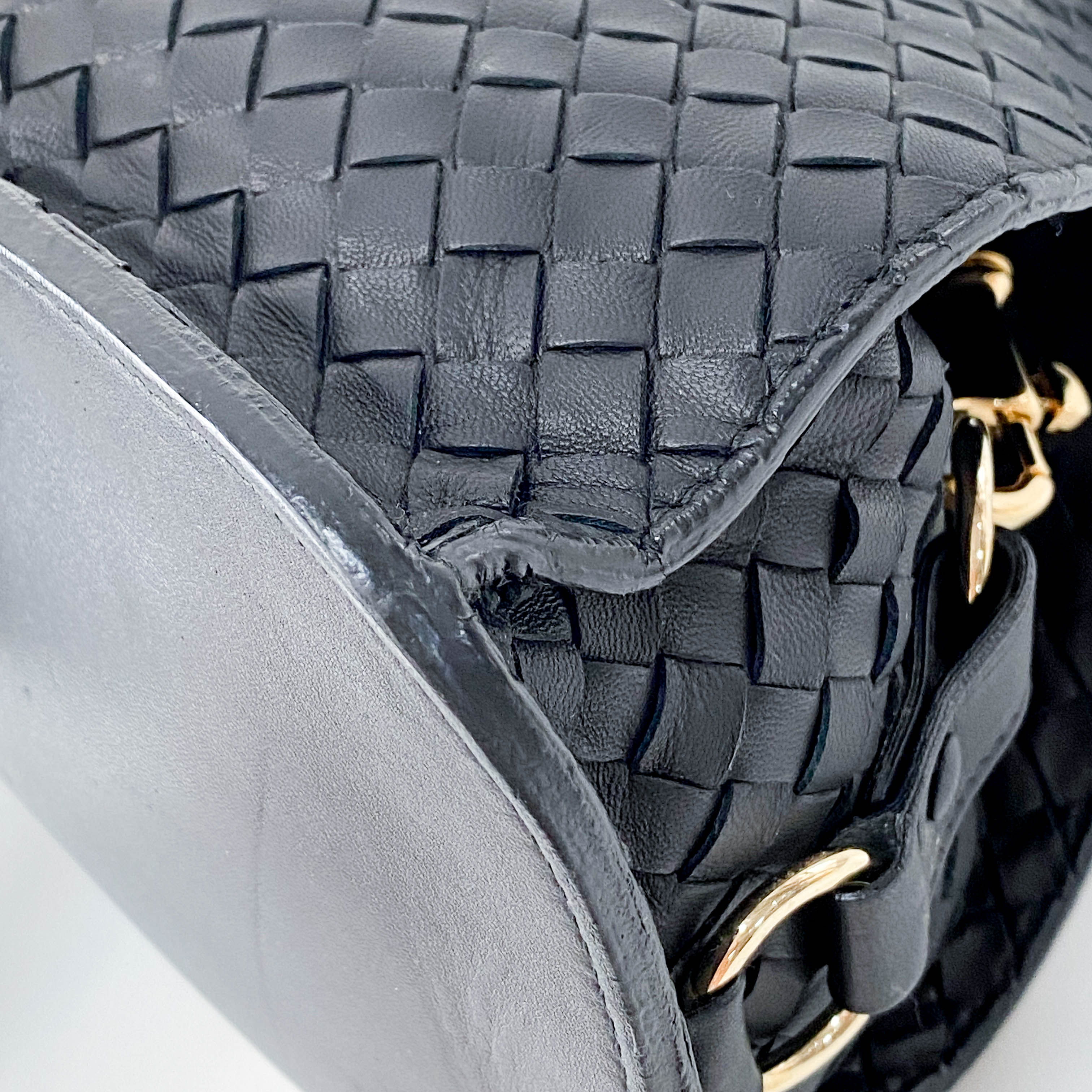 Black Intrecciato Leather Shoulder Bag