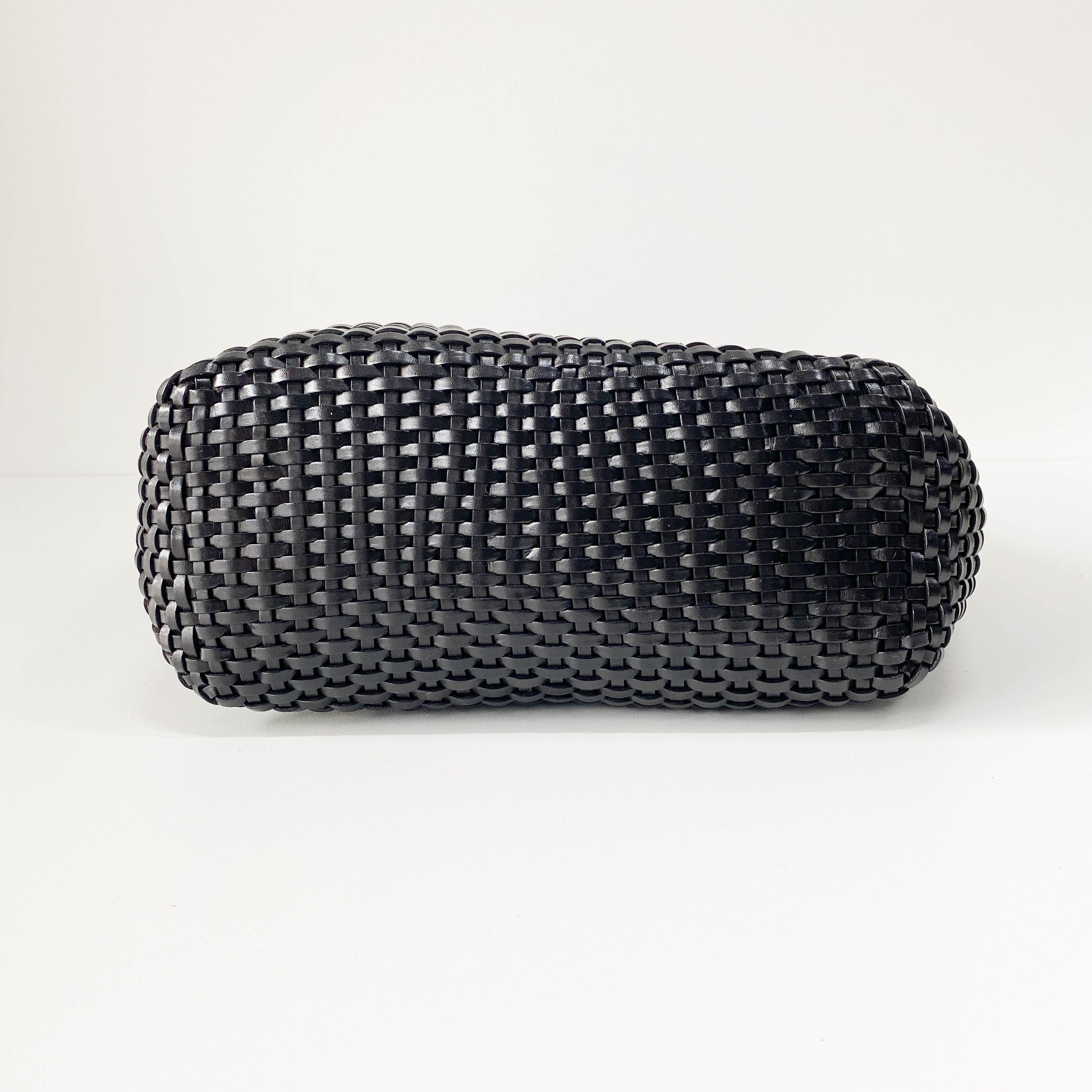 Bamboo Black Woven Leather Two Way Bag