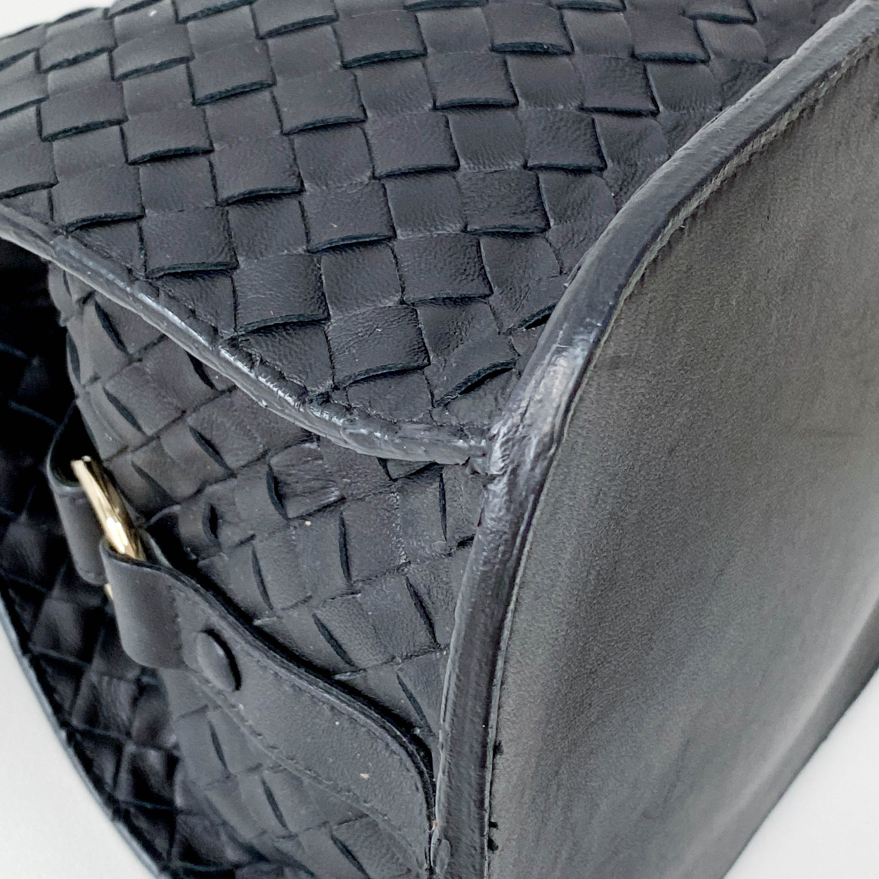 Black Intrecciato Leather Shoulder Bag