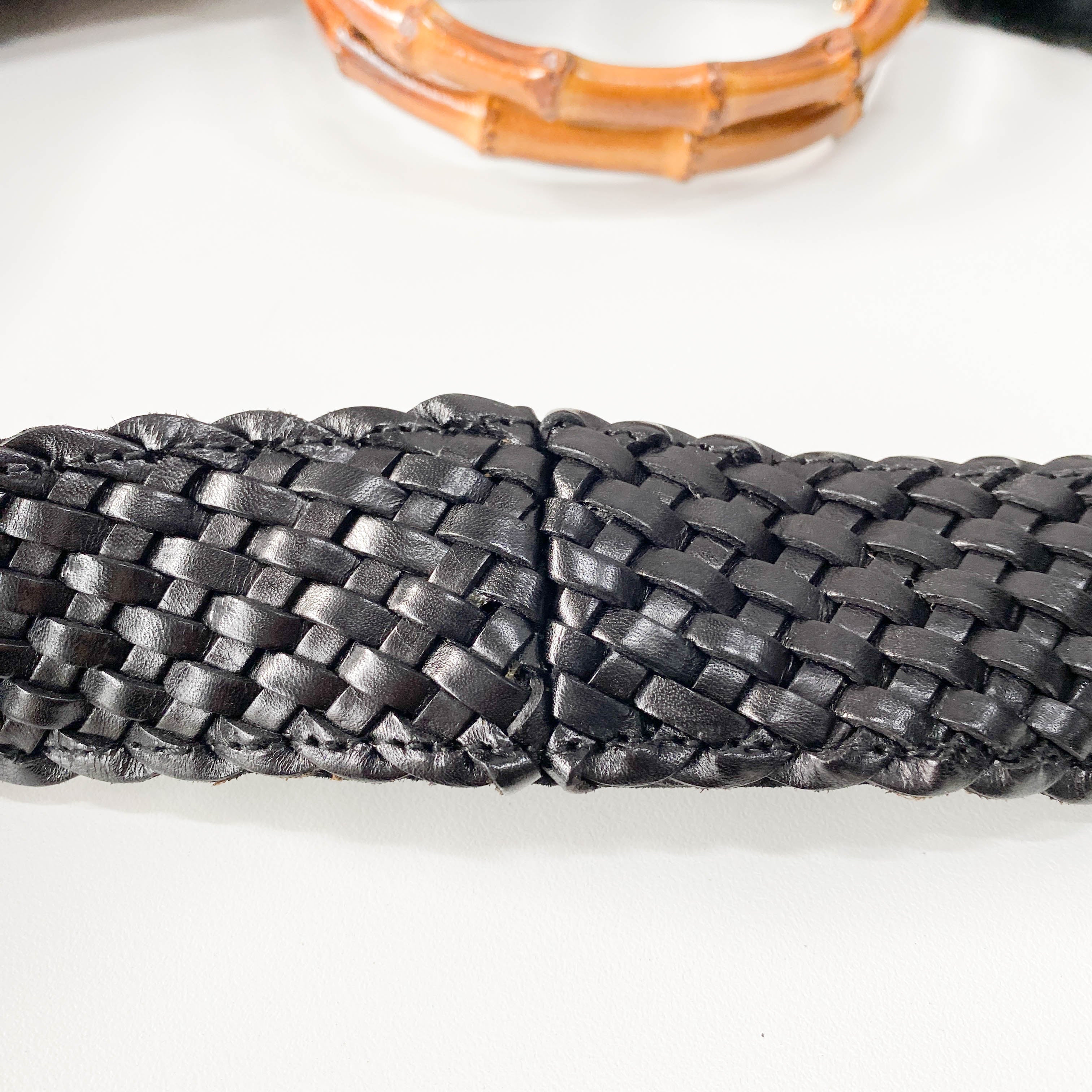 Bamboo Black Woven Leather Two Way Bag