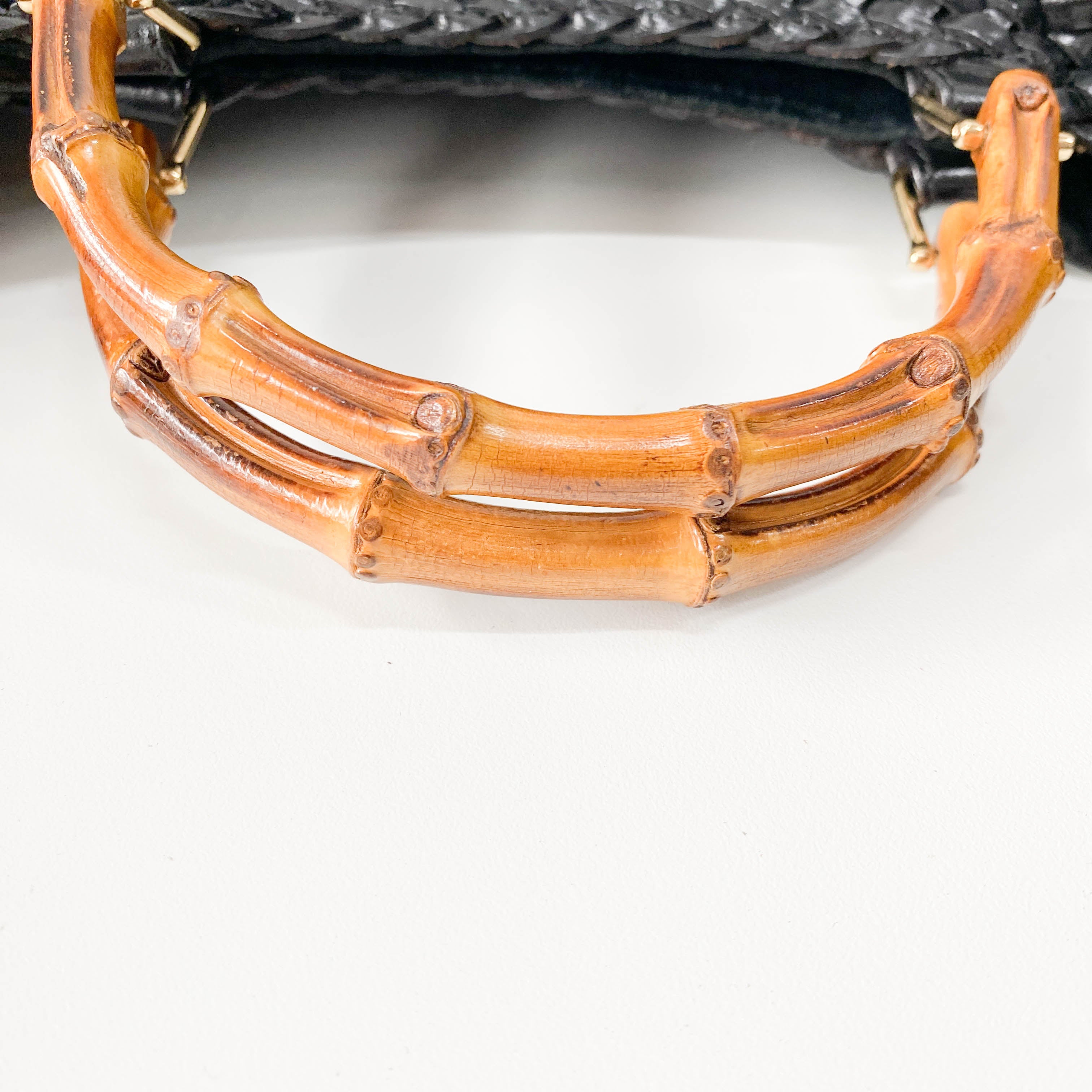 Bamboo Black Woven Leather Two Way Bag