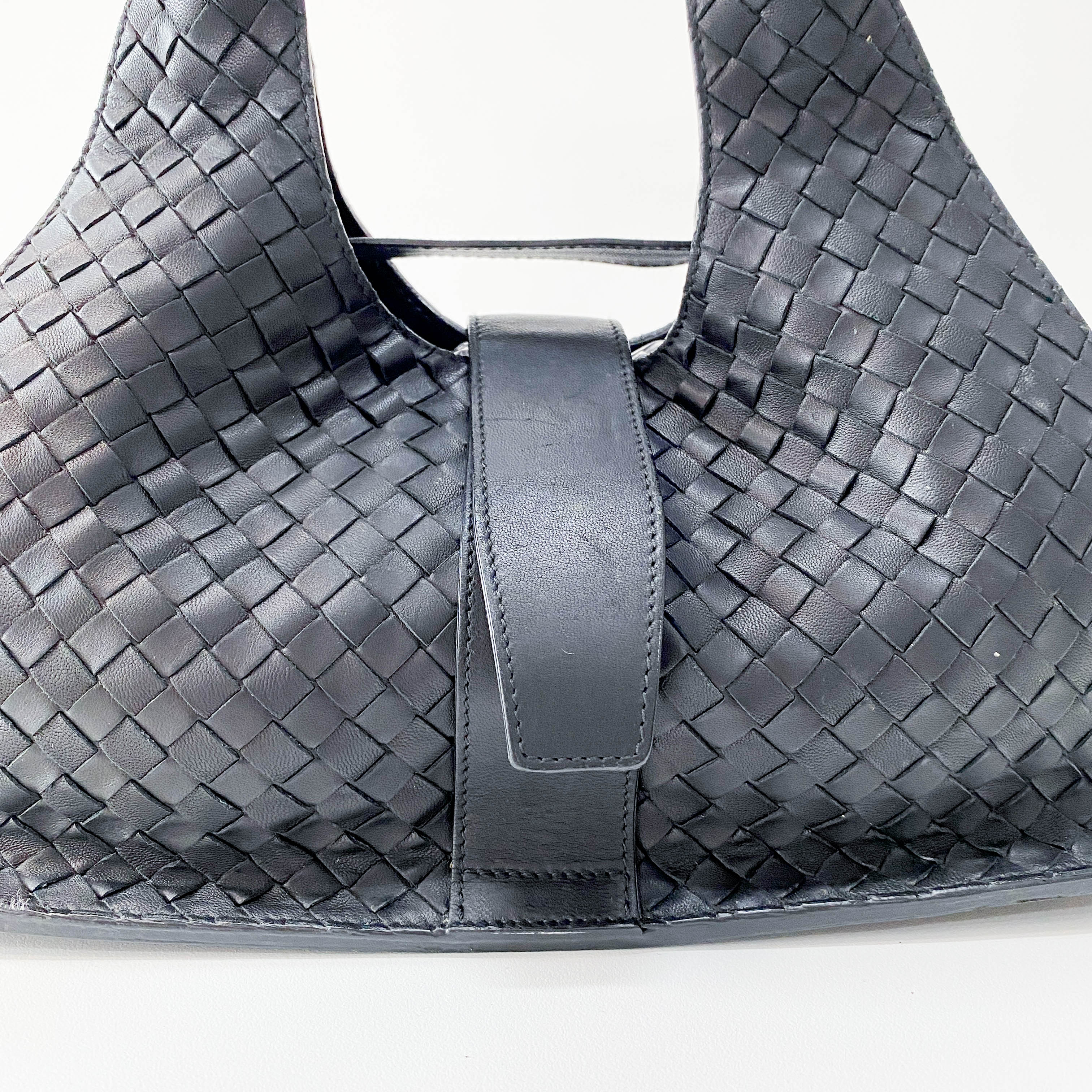 Black Intrecciato Leather Shoulder Bag