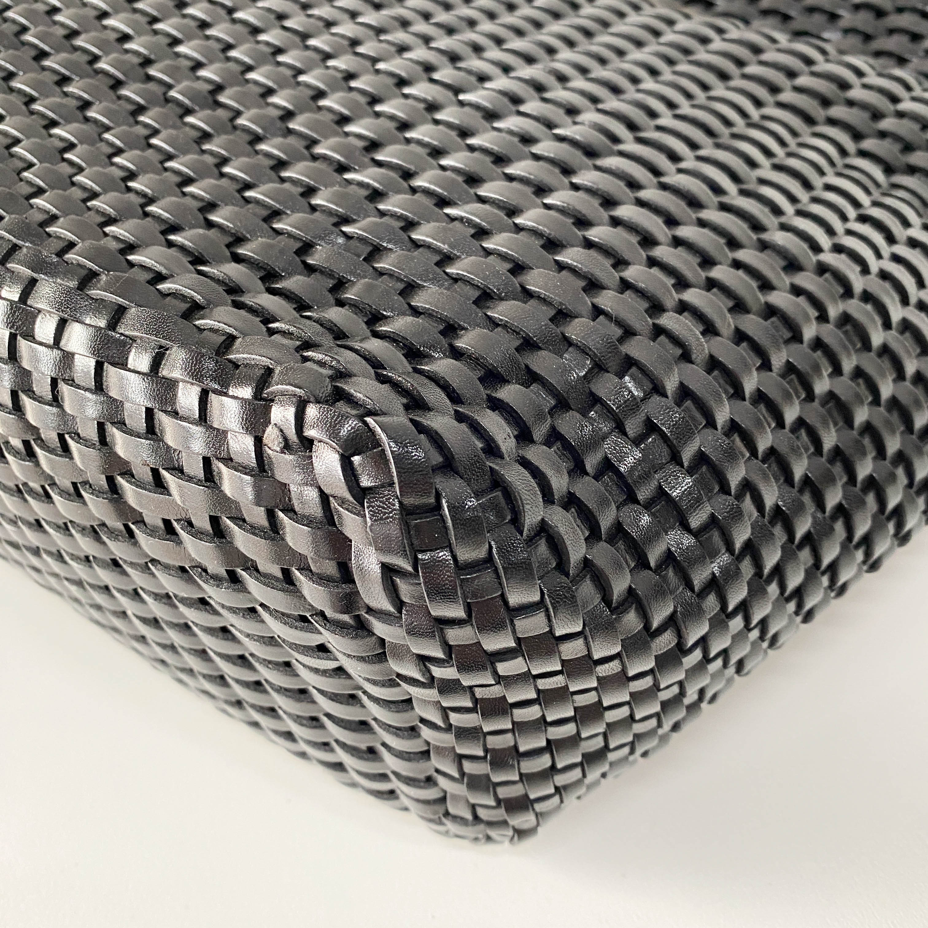 Bamboo Black Woven Leather Two Way Bag