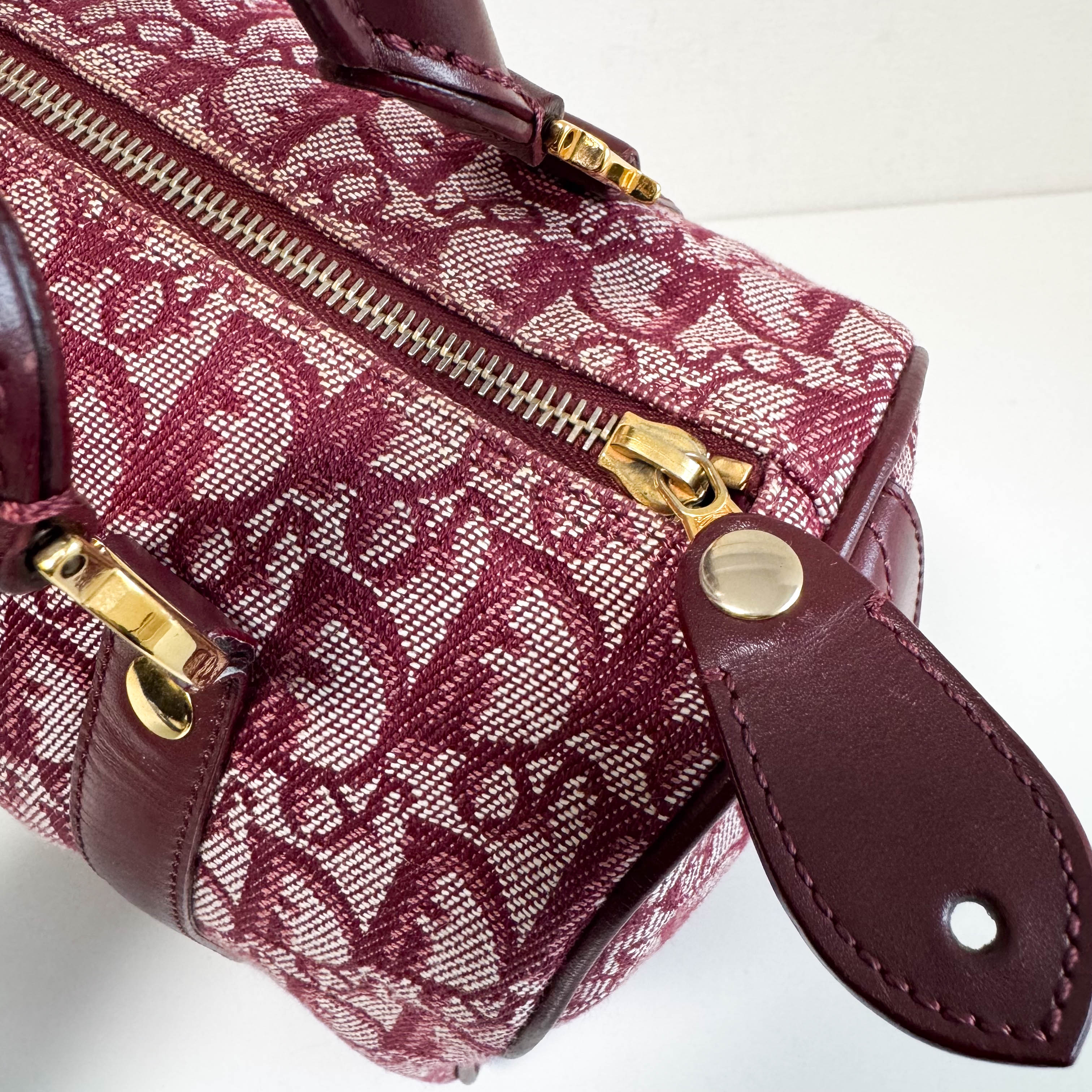 Christian Dior Trotter Canvas Boston Bag Wine Red