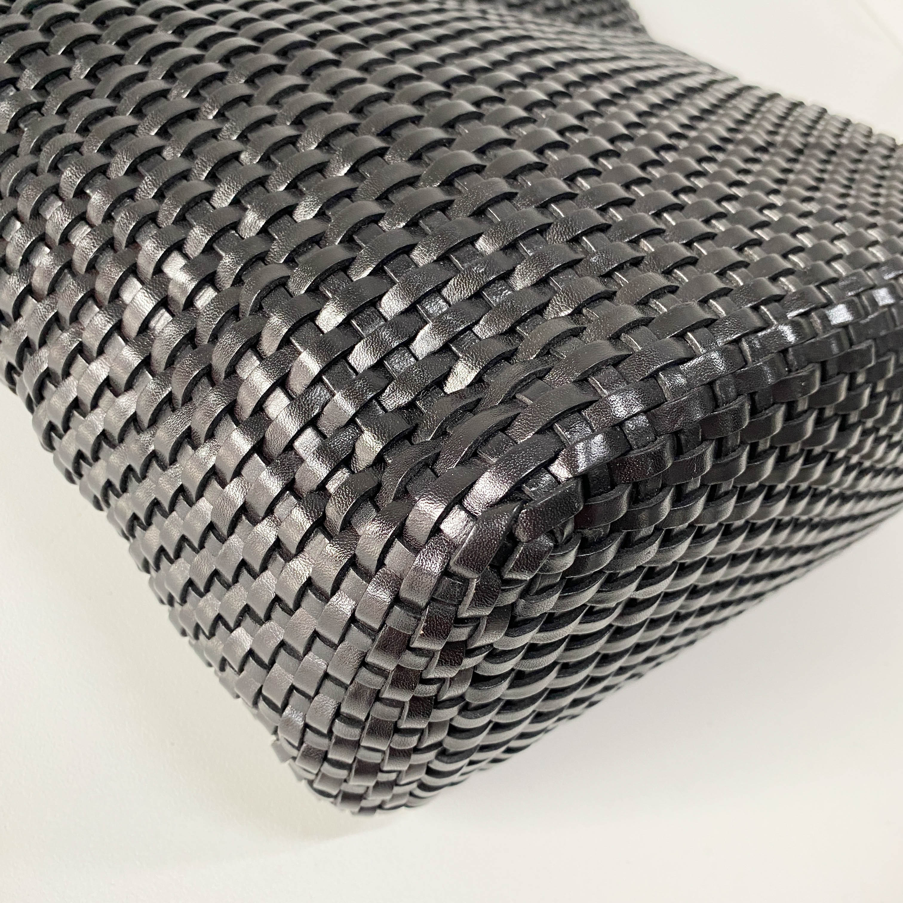 Bamboo Black Woven Leather Two Way Bag