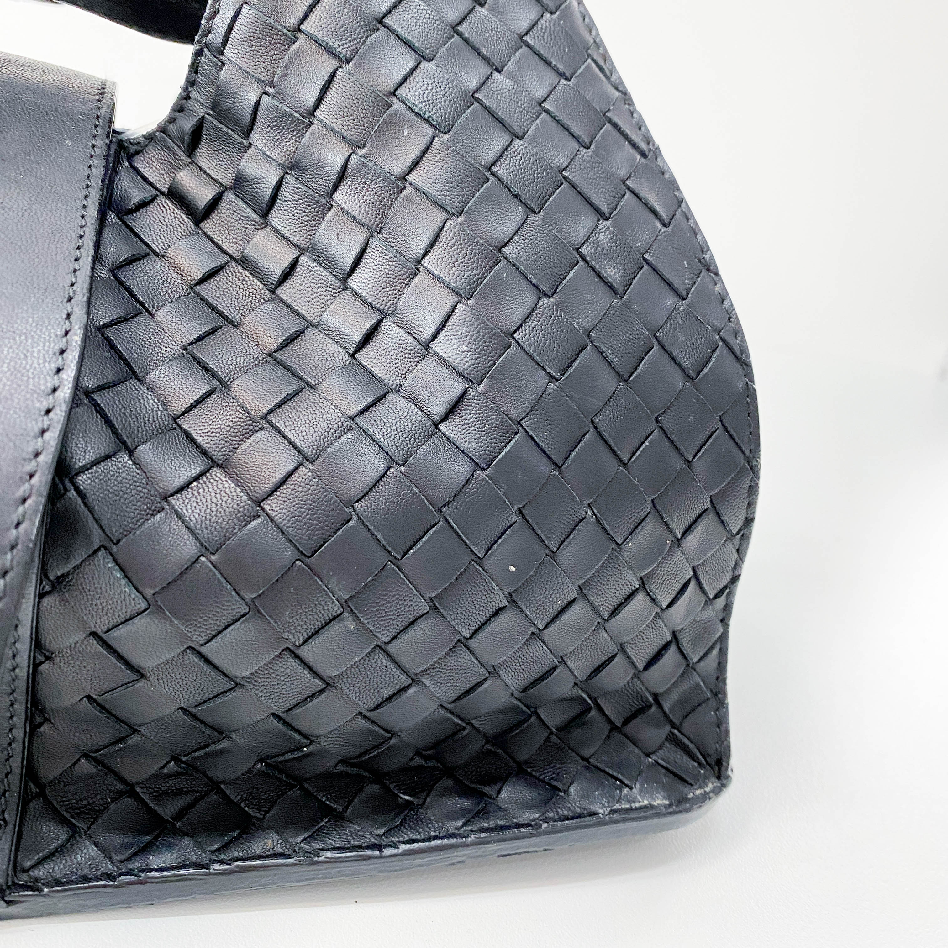 Black Intrecciato Leather Shoulder Bag