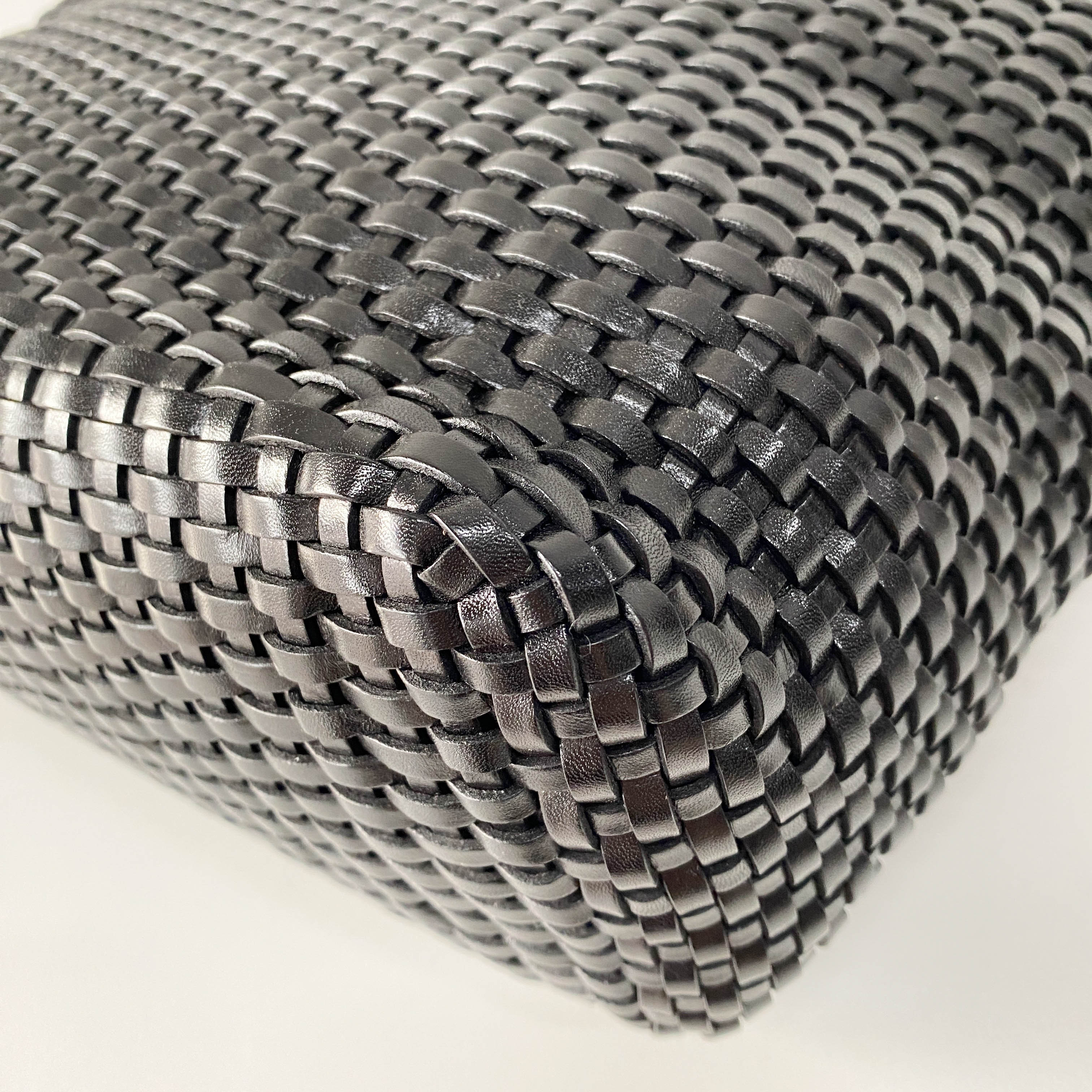 Bamboo Black Woven Leather Two Way Bag