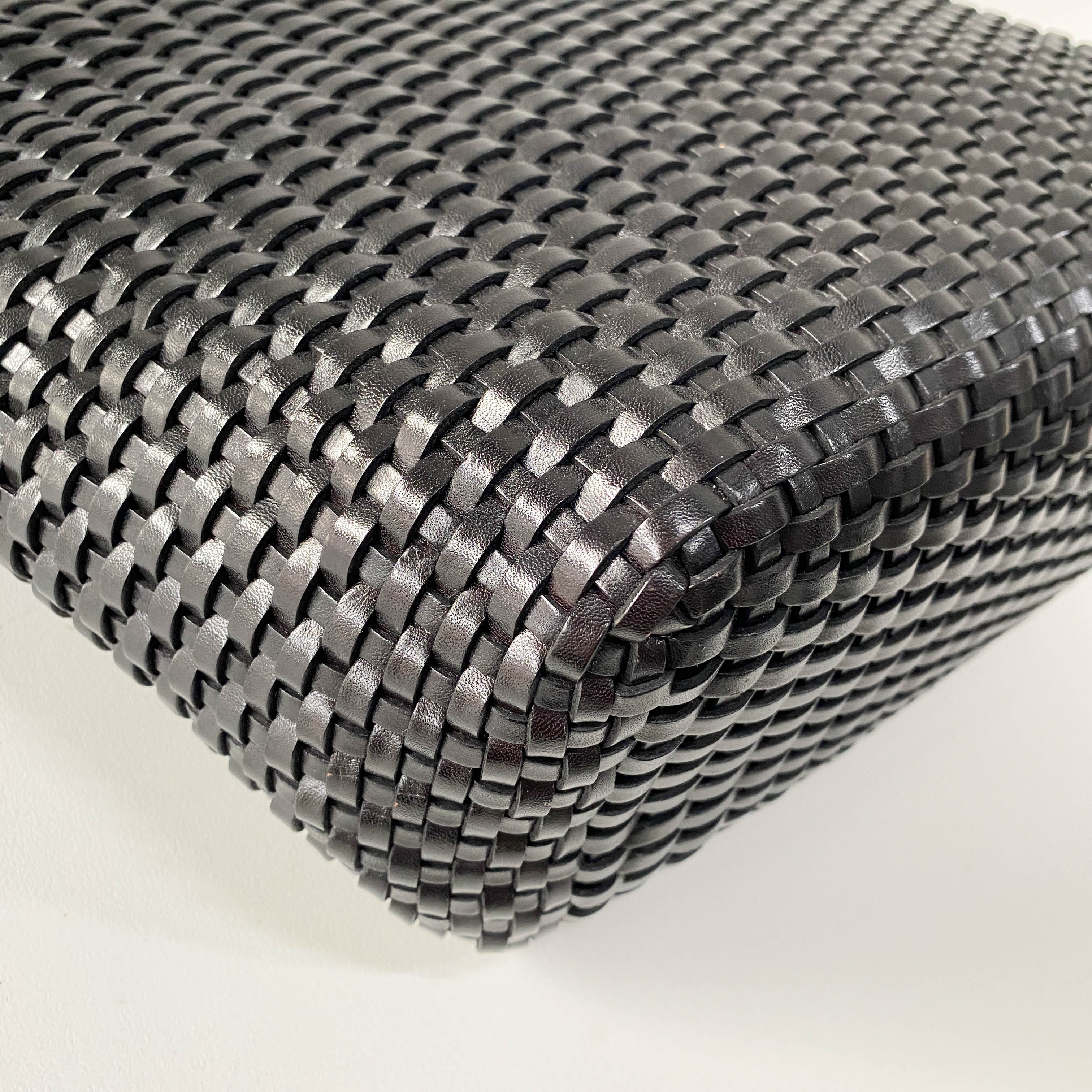 Bamboo Black Woven Leather Two Way Bag