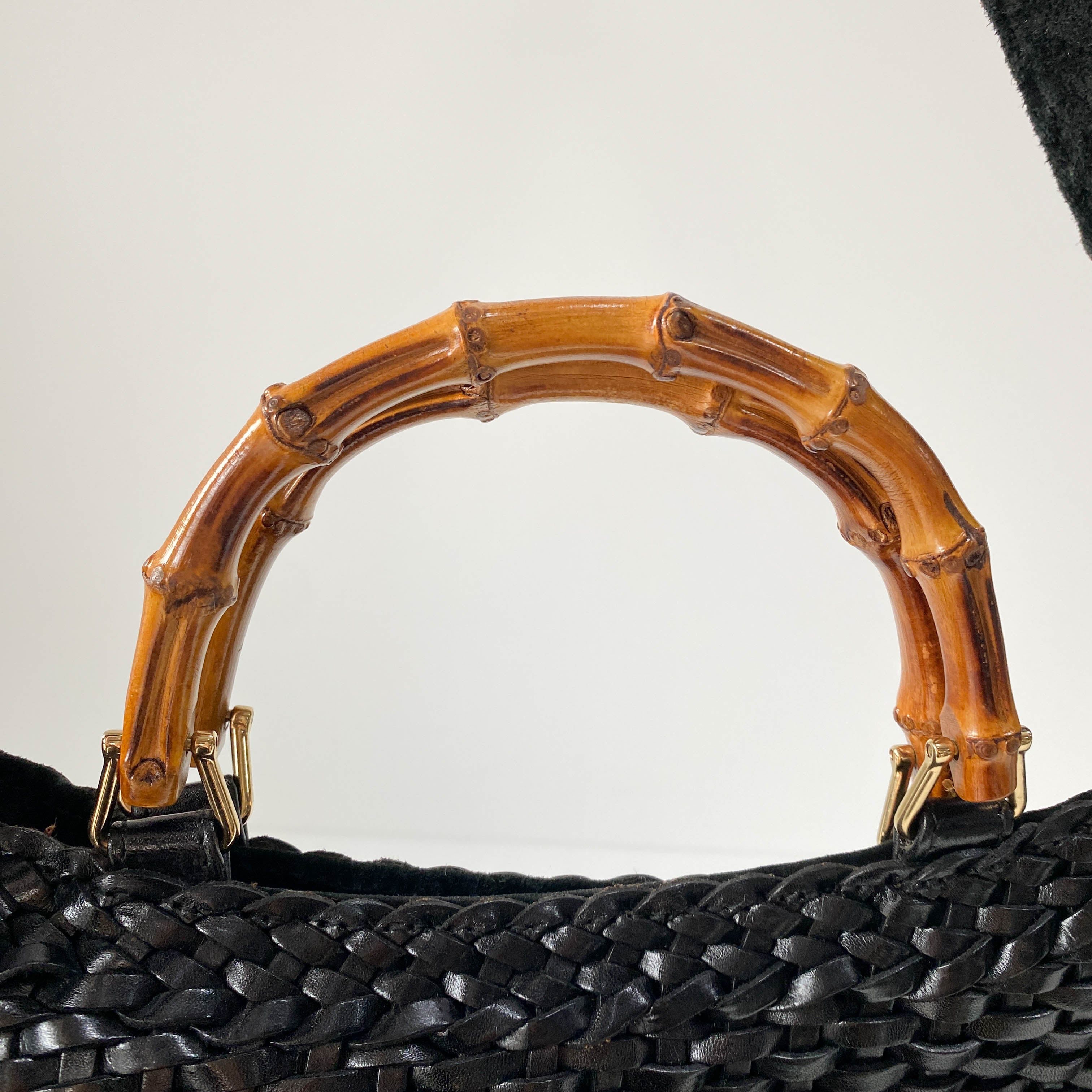 Bamboo Black Woven Leather Two Way Bag