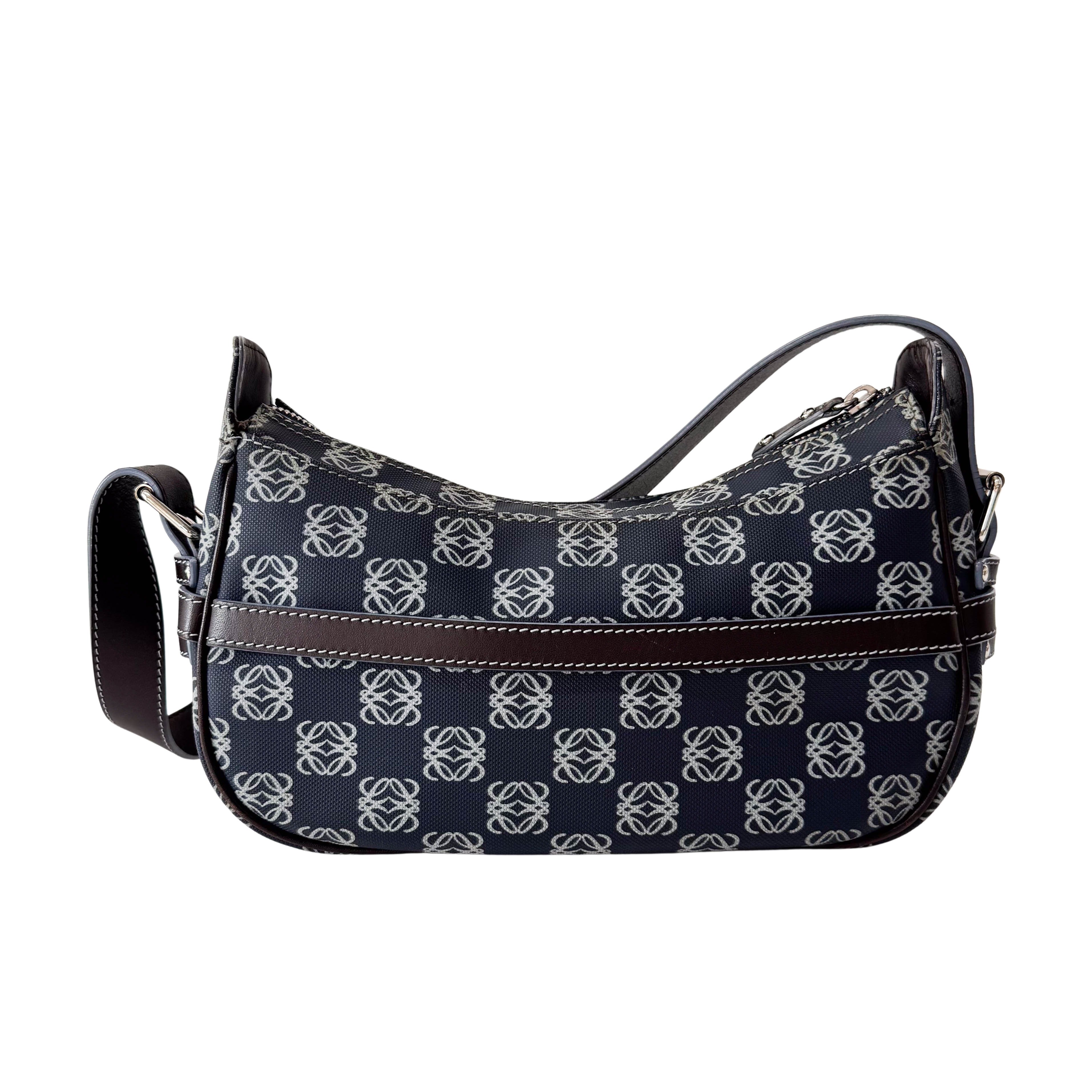 Anagram Navy Coated Canvas Shoulder Bag
