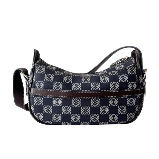Anagram Navy Coated Canvas Shoulder Bag