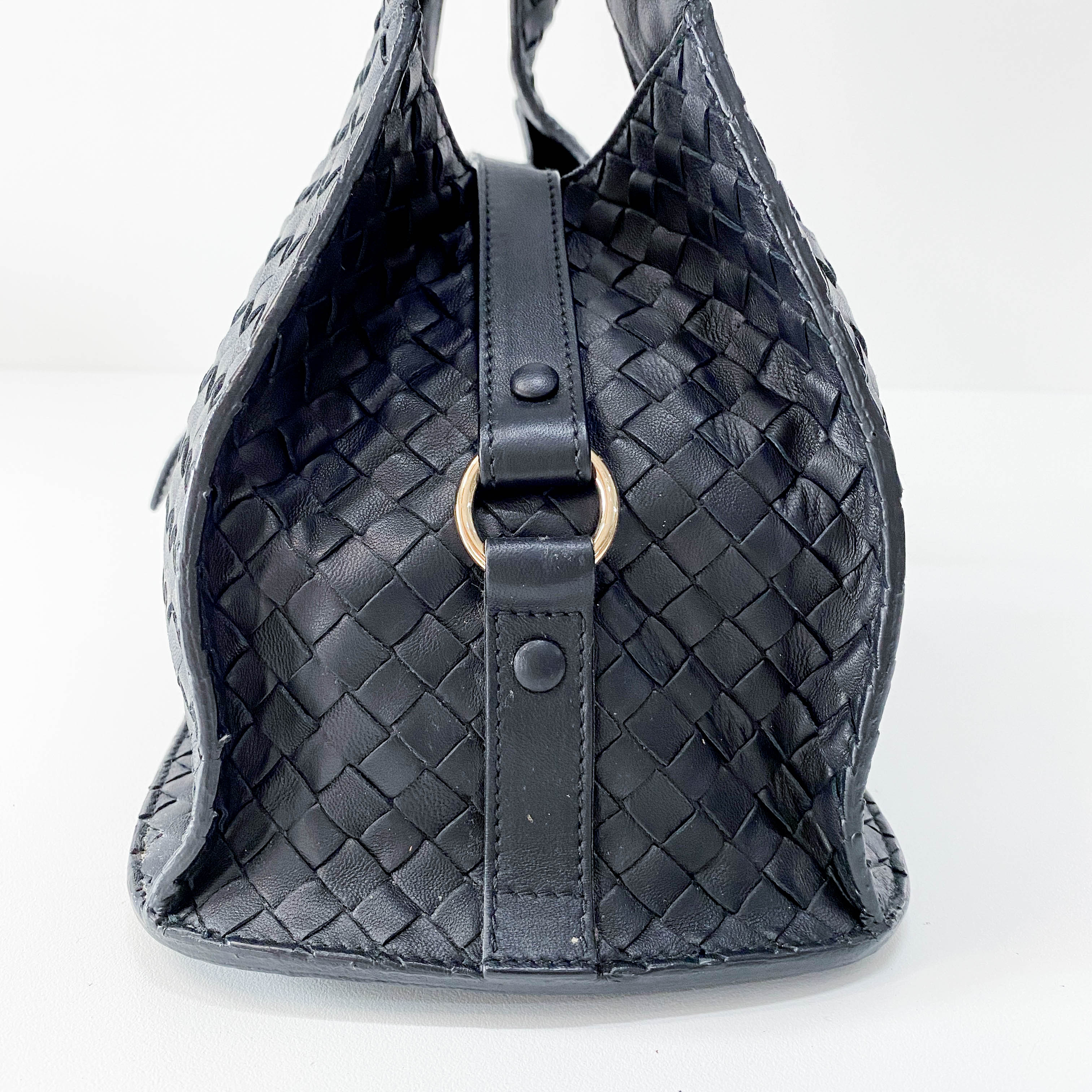 Black Intrecciato Leather Shoulder Bag
