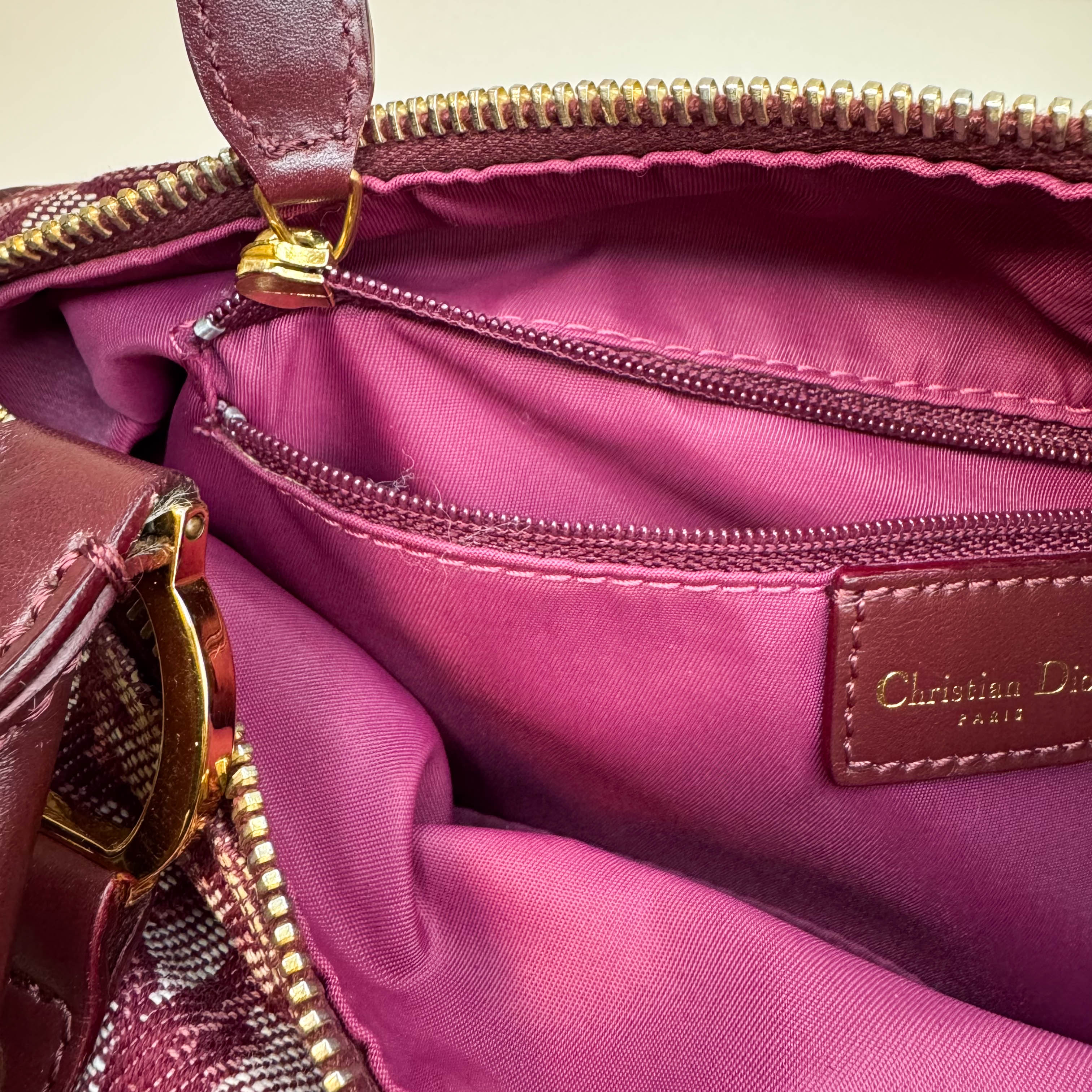 Christian Dior Trotter Canvas Boston Bag Wine Red