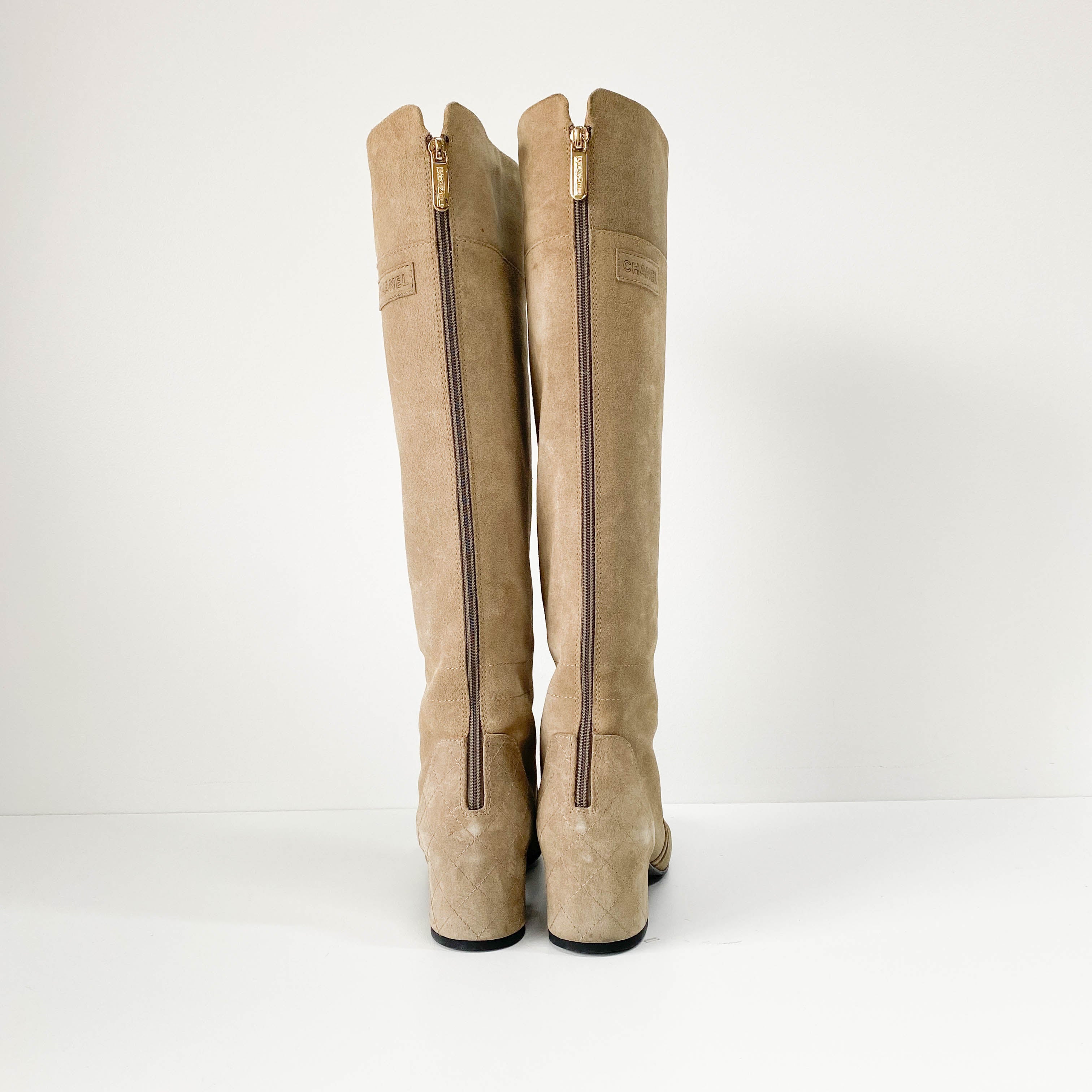 Size 39 Beige Suede Tall Boots