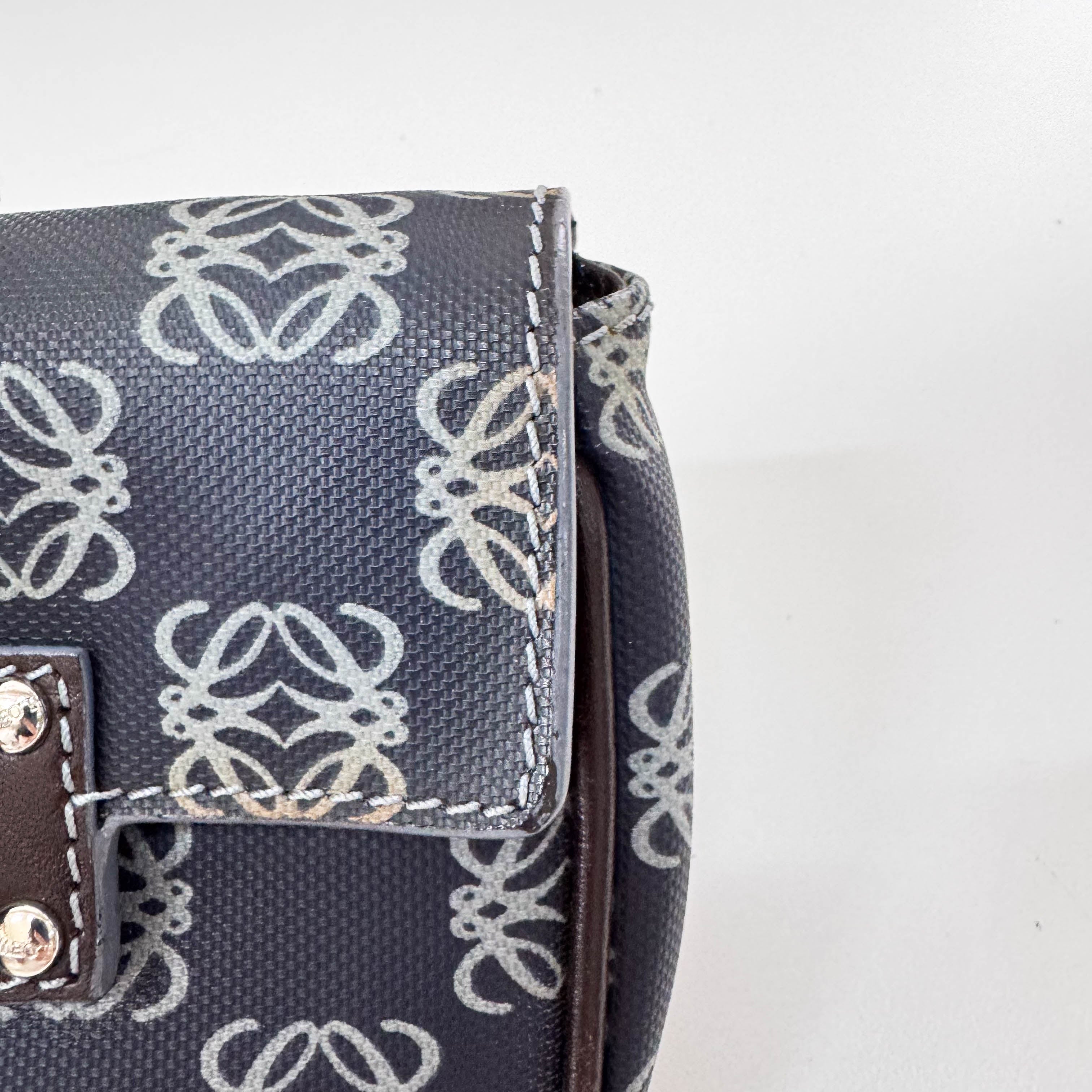 Anagram Navy Coated Canvas Shoulder Bag