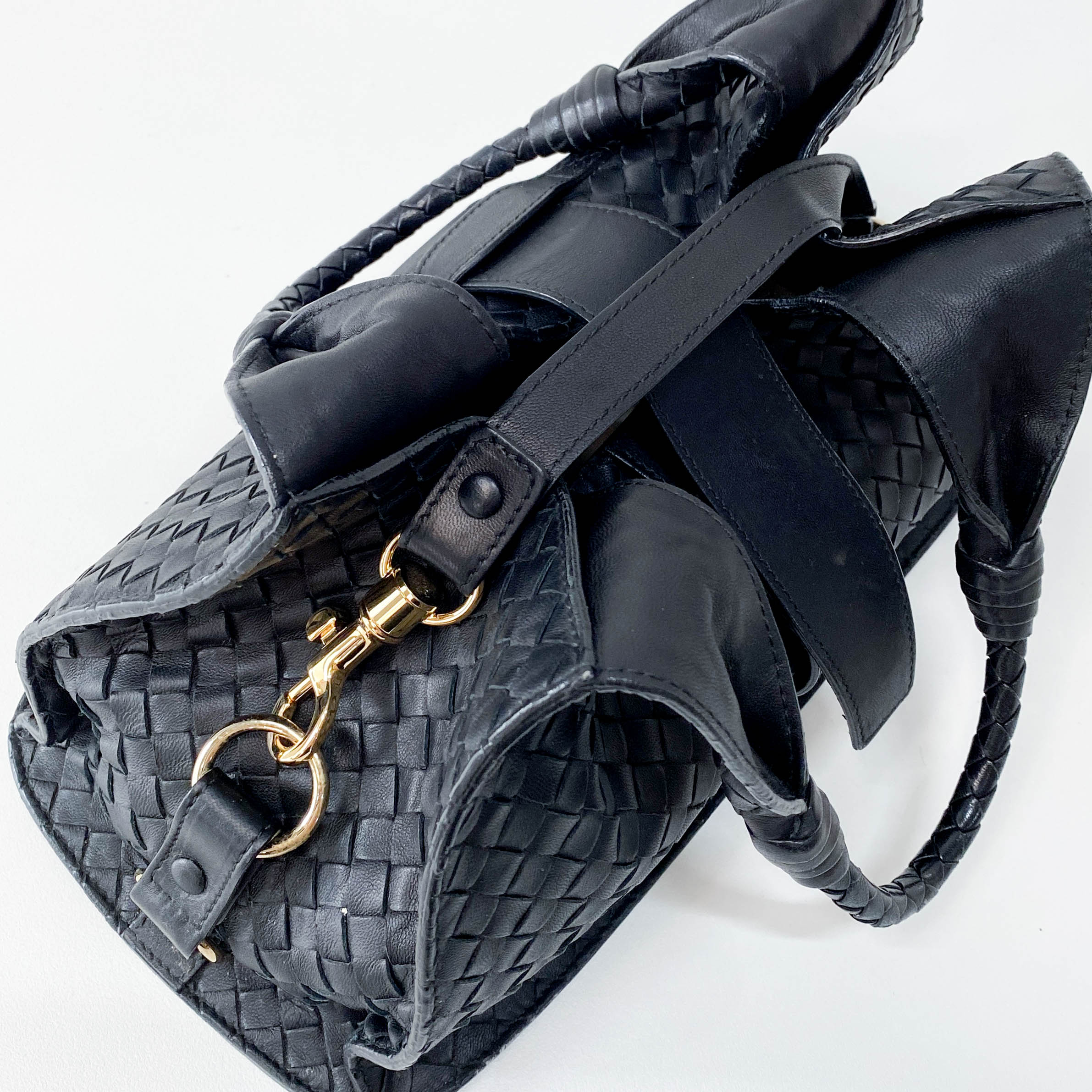 Black Intrecciato Leather Shoulder Bag