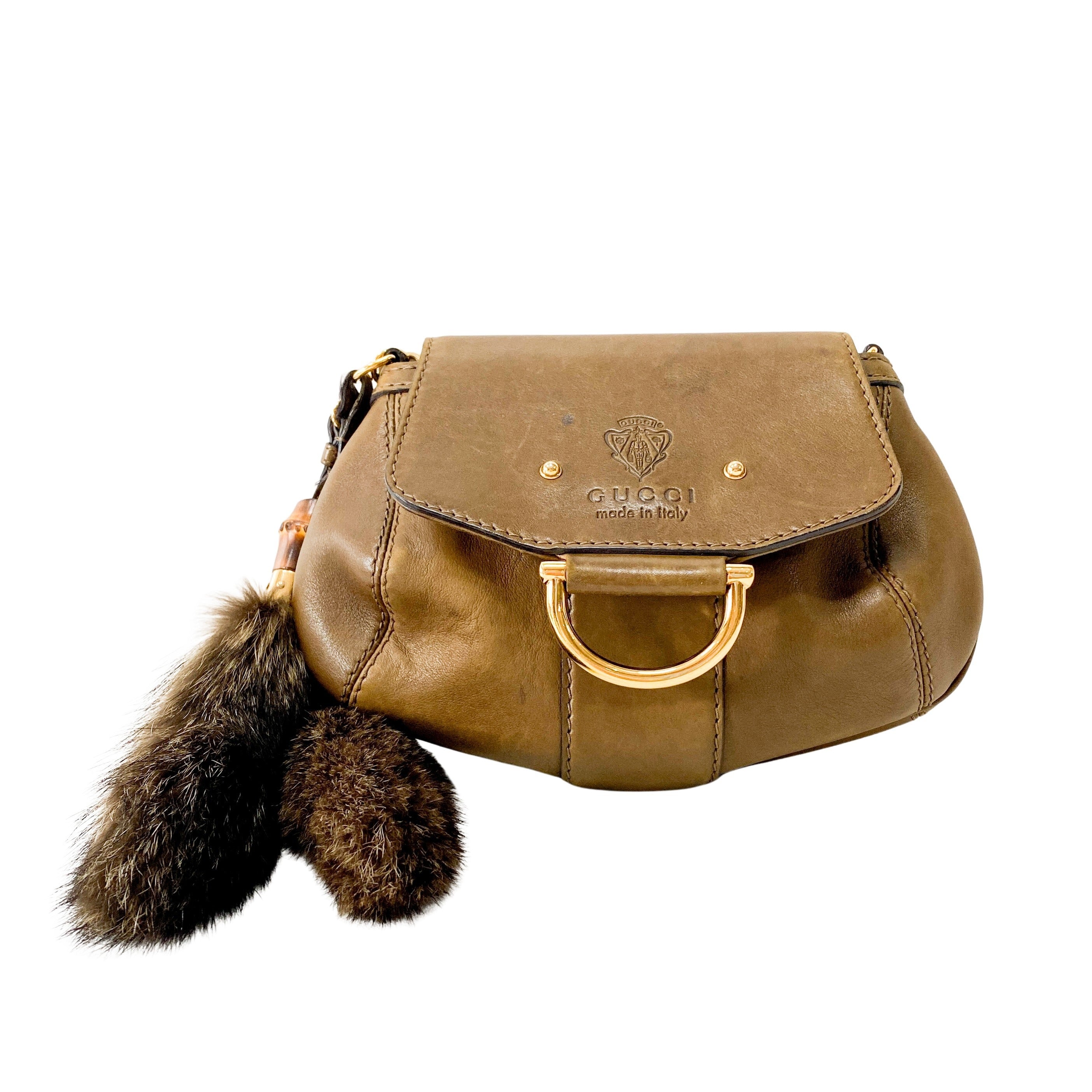 Bamboo and Chain Shoulder Bag with Fur Details