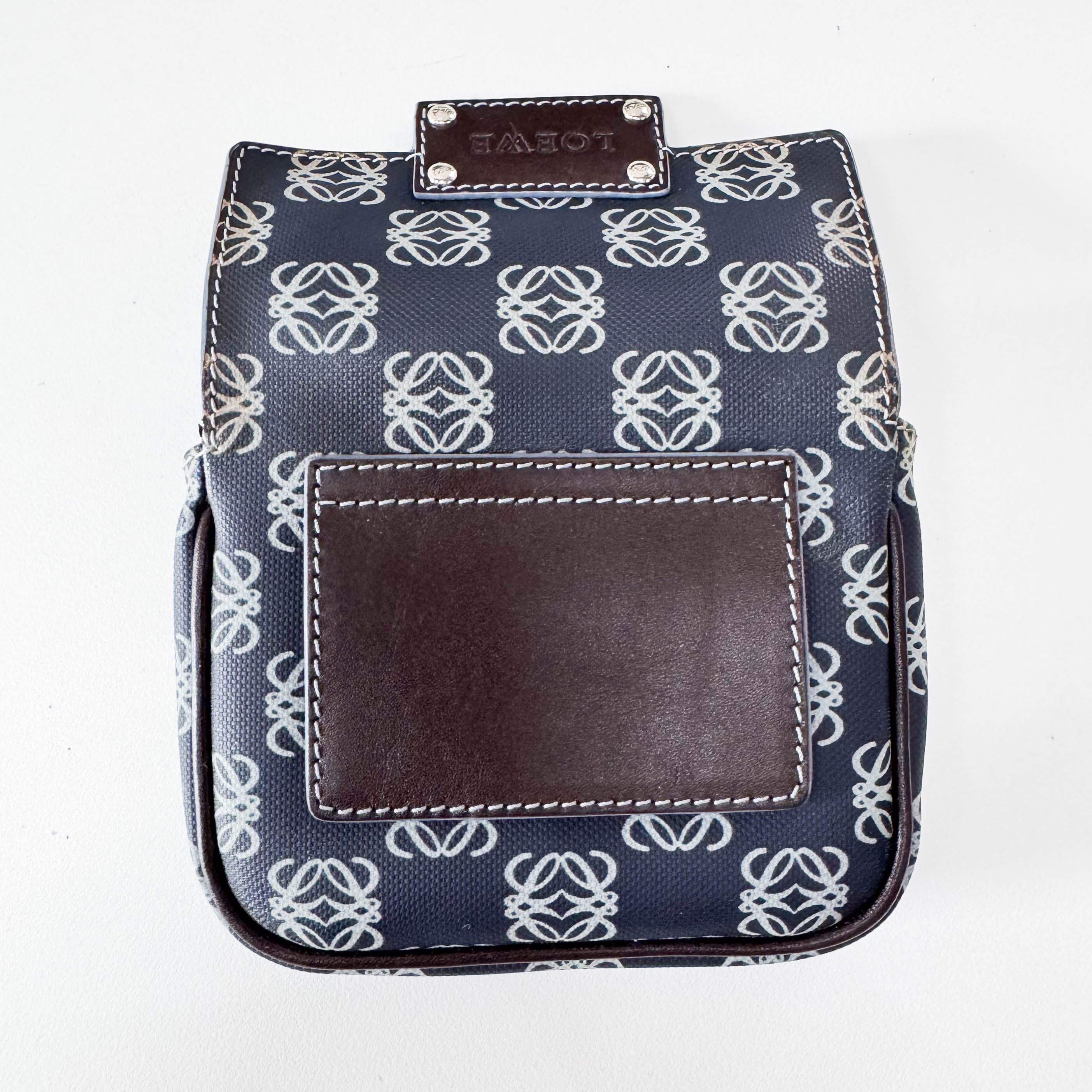 Anagram Navy Coated Canvas Shoulder Bag
