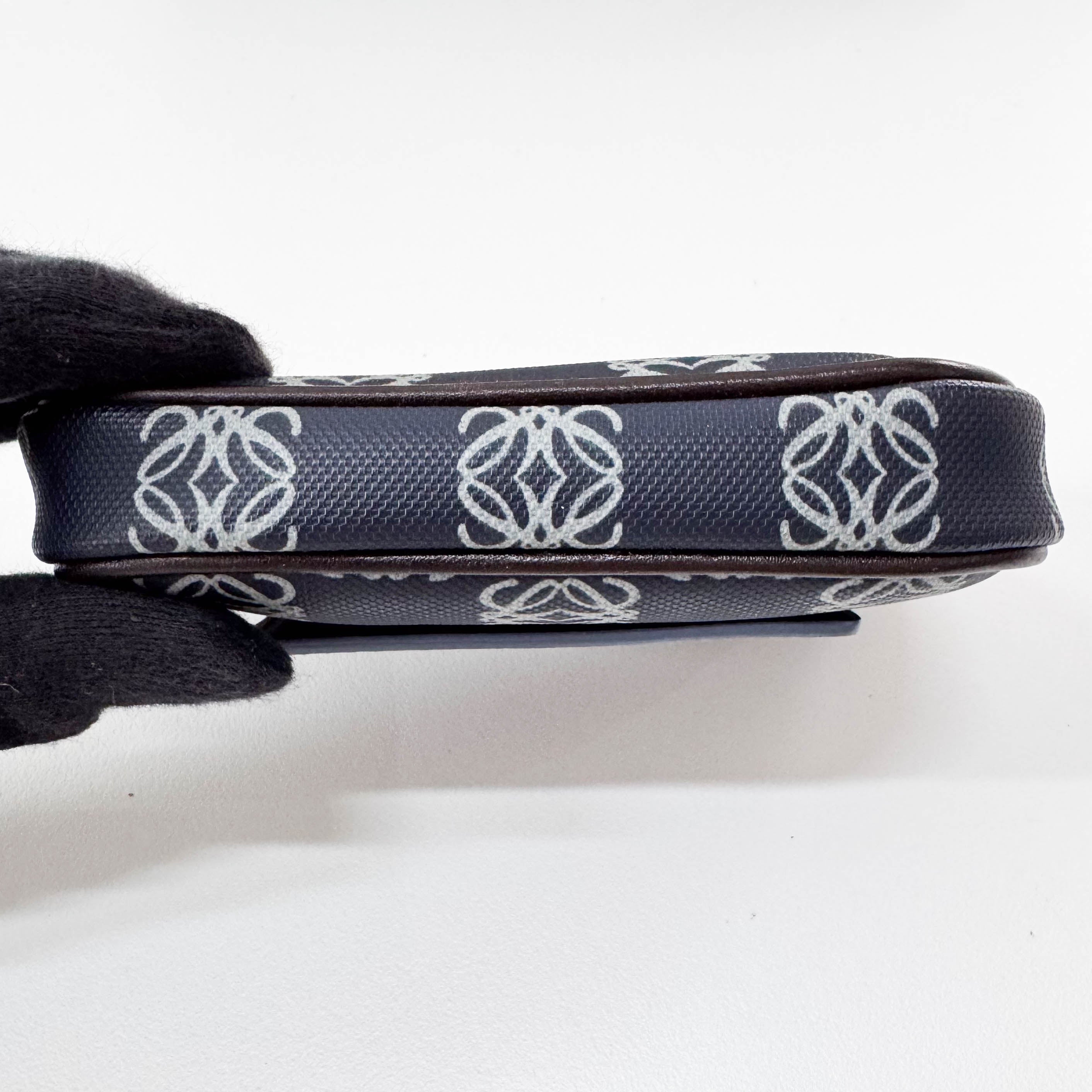 Anagram Navy Coated Canvas Shoulder Bag