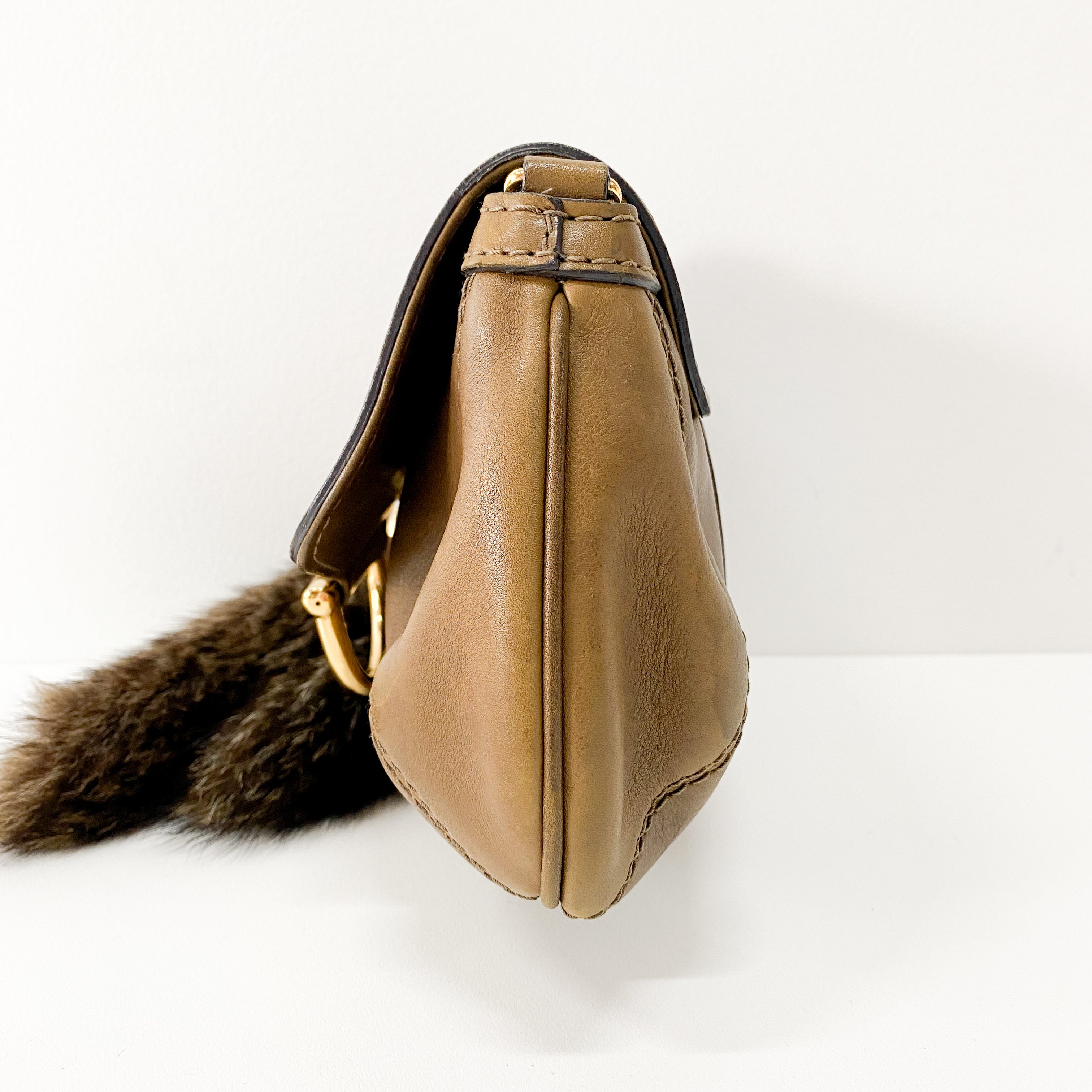 Bamboo and Chain Shoulder Bag with Fur Details