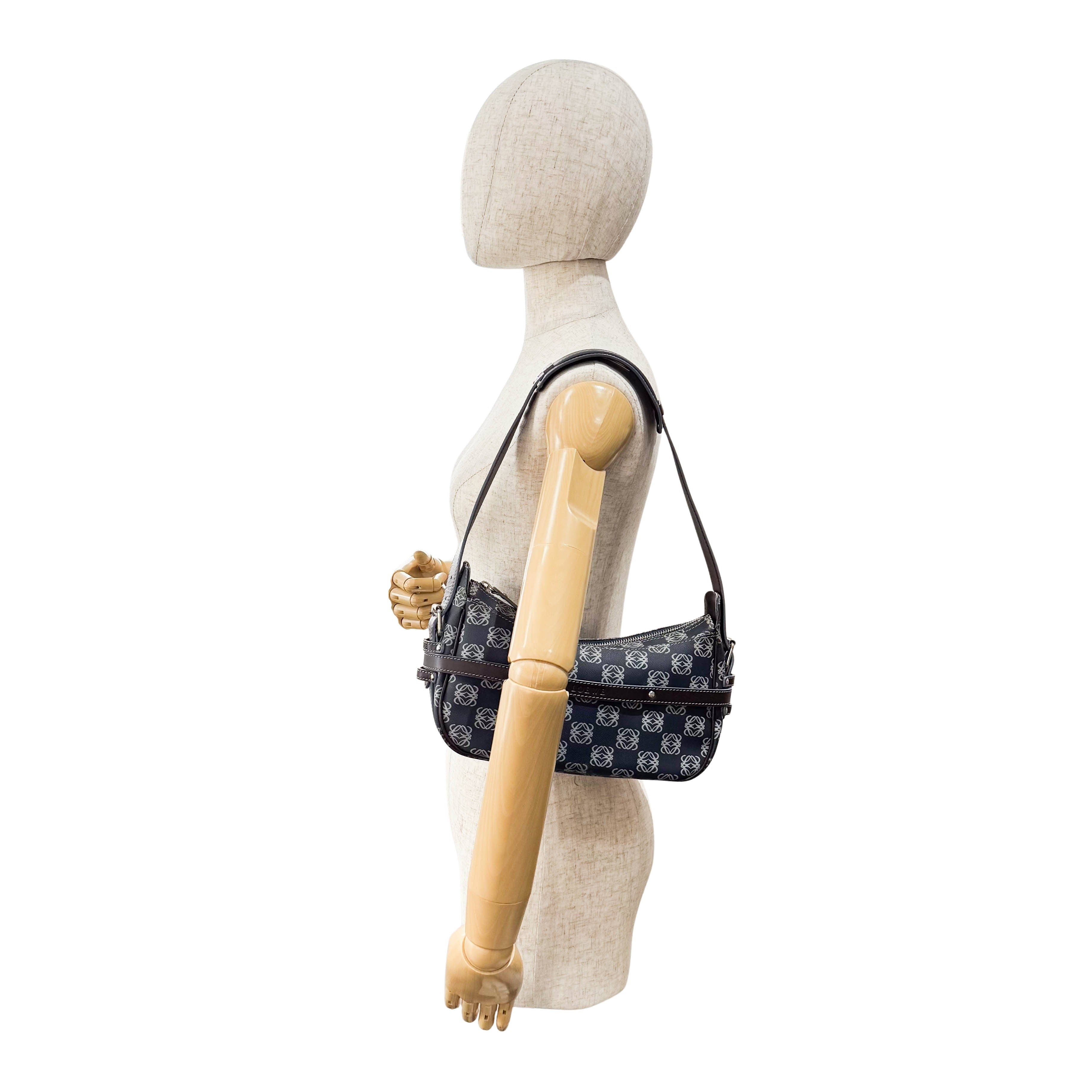 Anagram Navy Coated Canvas Shoulder Bag