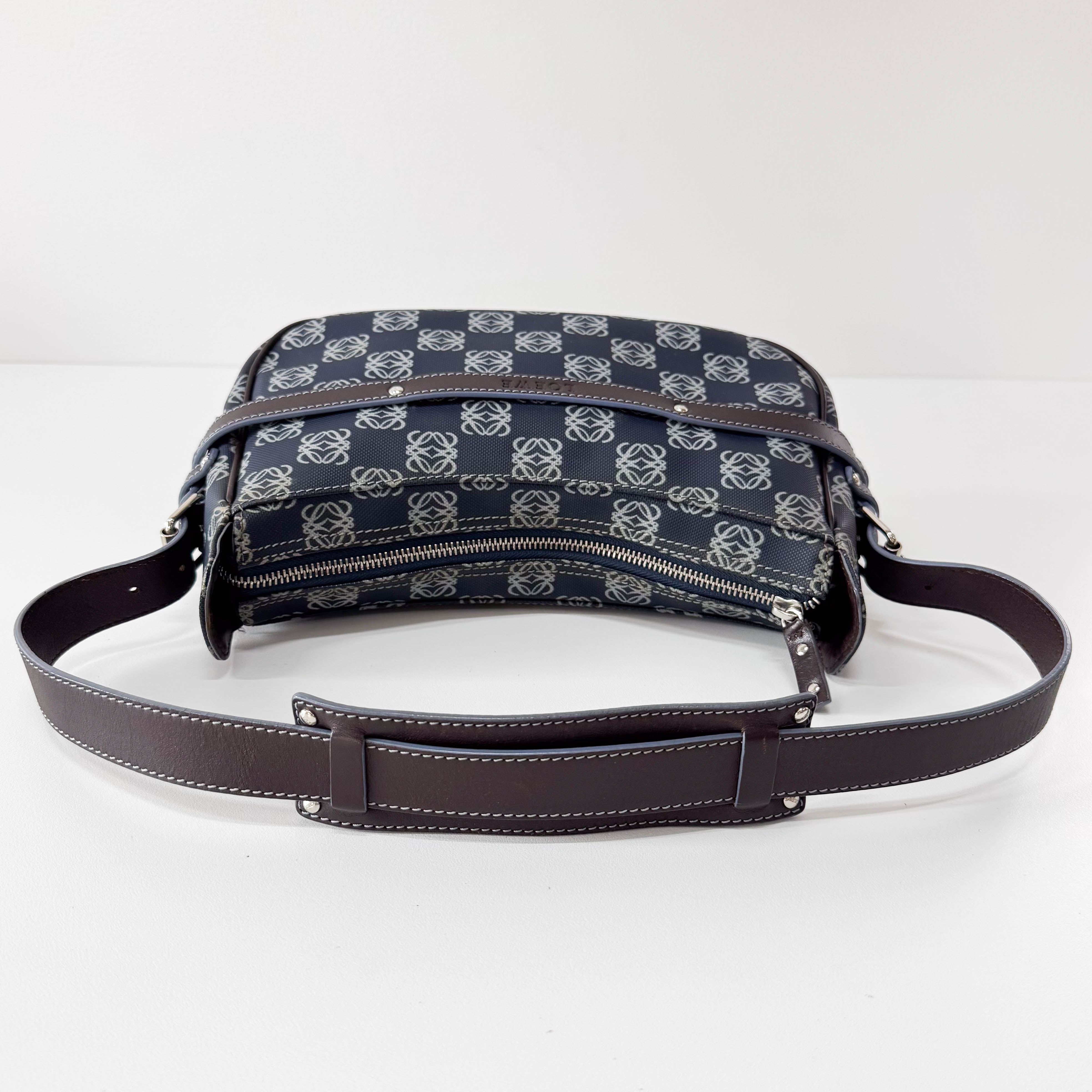 Anagram Navy Coated Canvas Shoulder Bag