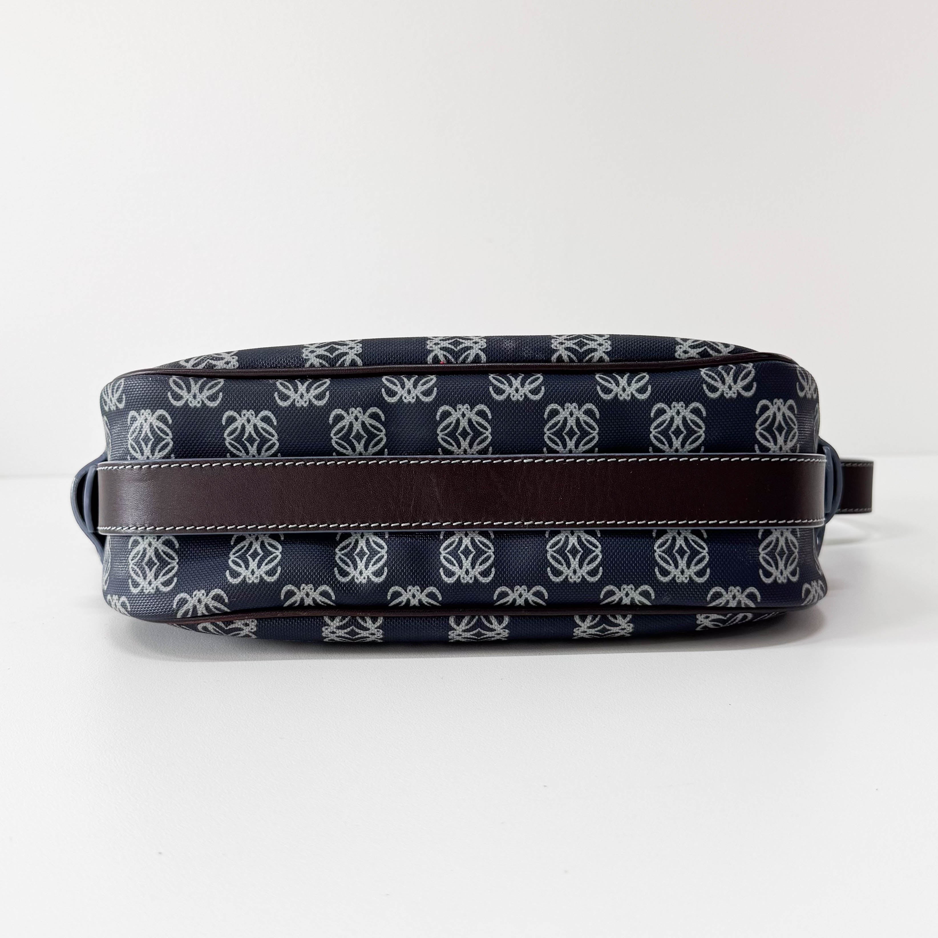 Anagram Navy Coated Canvas Shoulder Bag