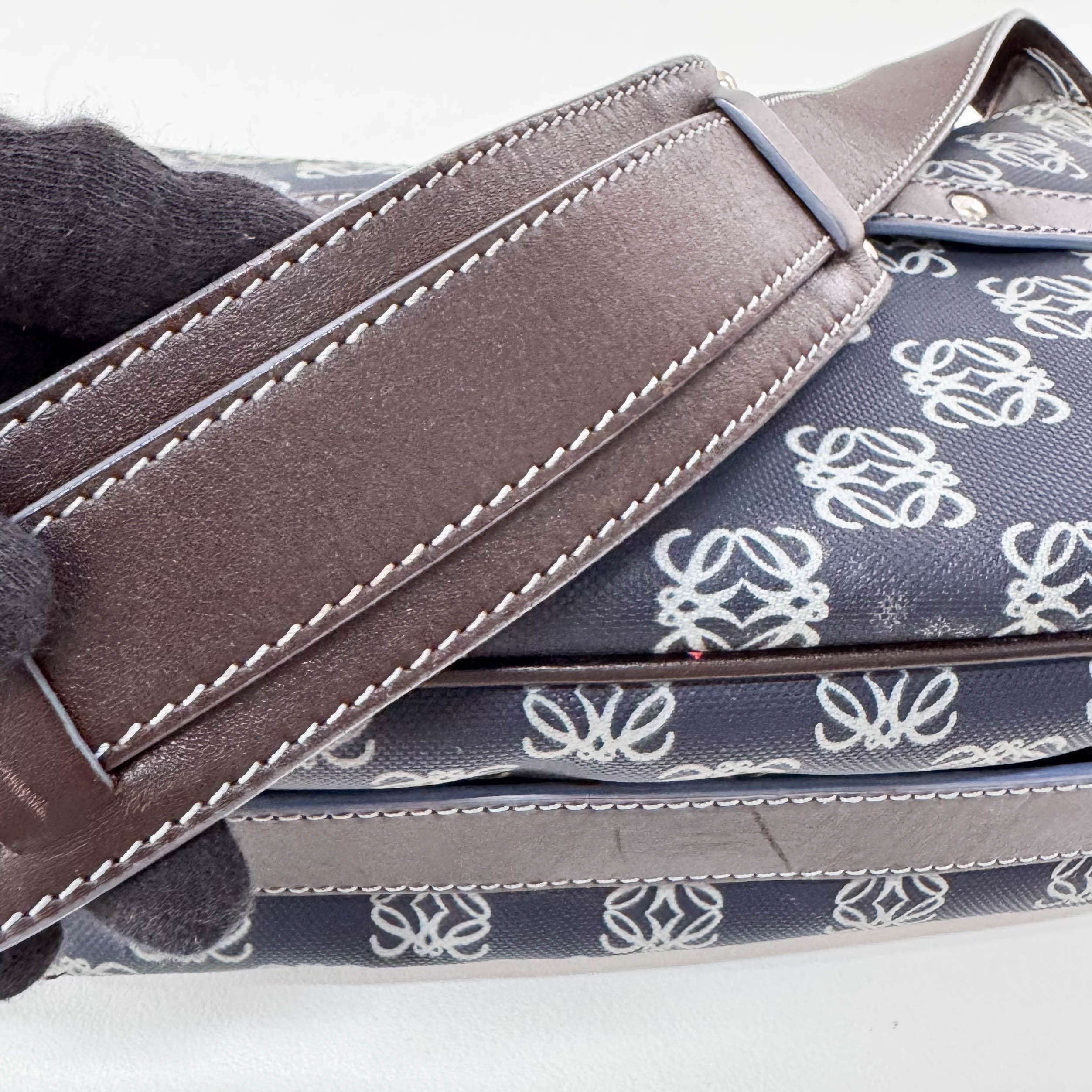 Anagram Navy Coated Canvas Shoulder Bag