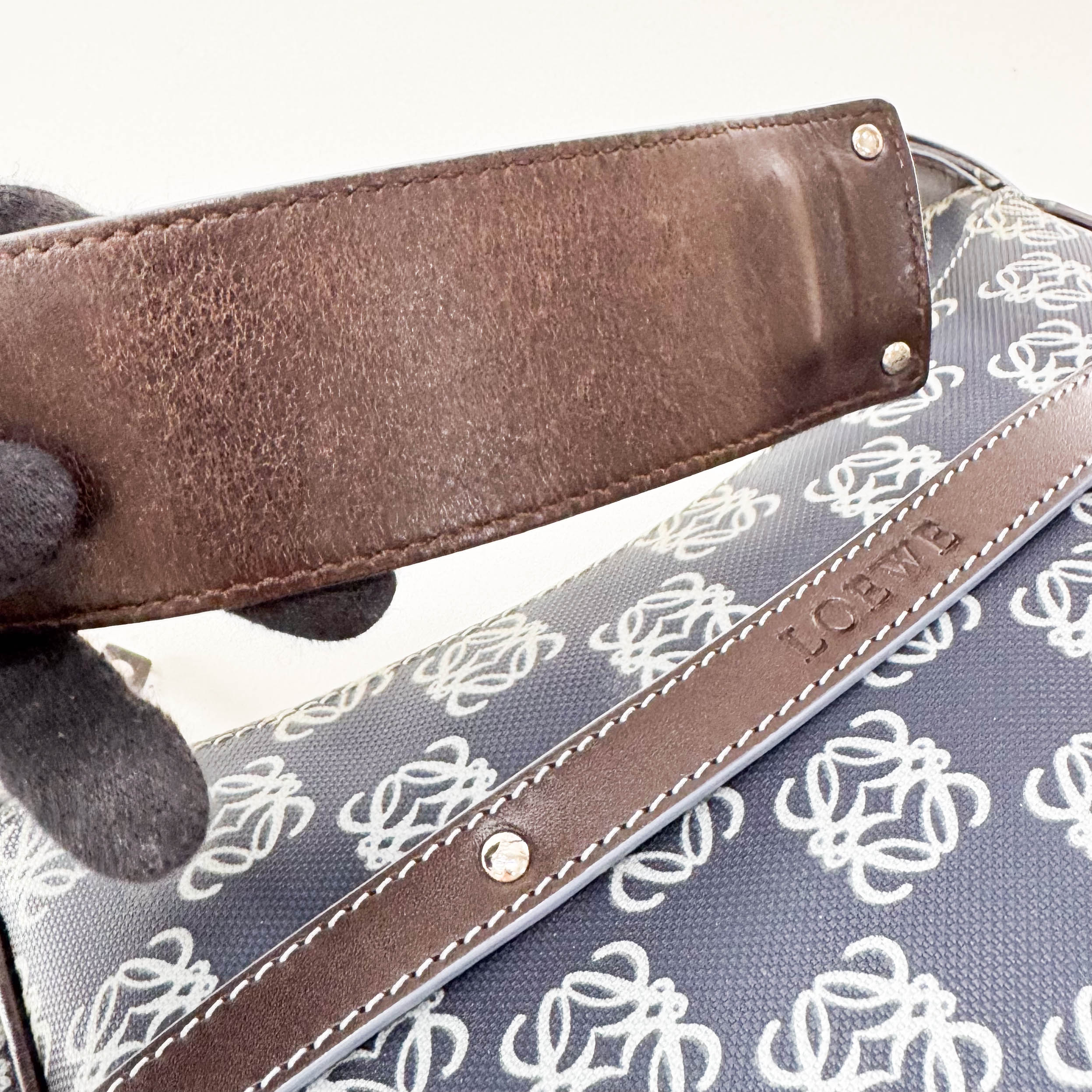 Anagram Navy Coated Canvas Shoulder Bag