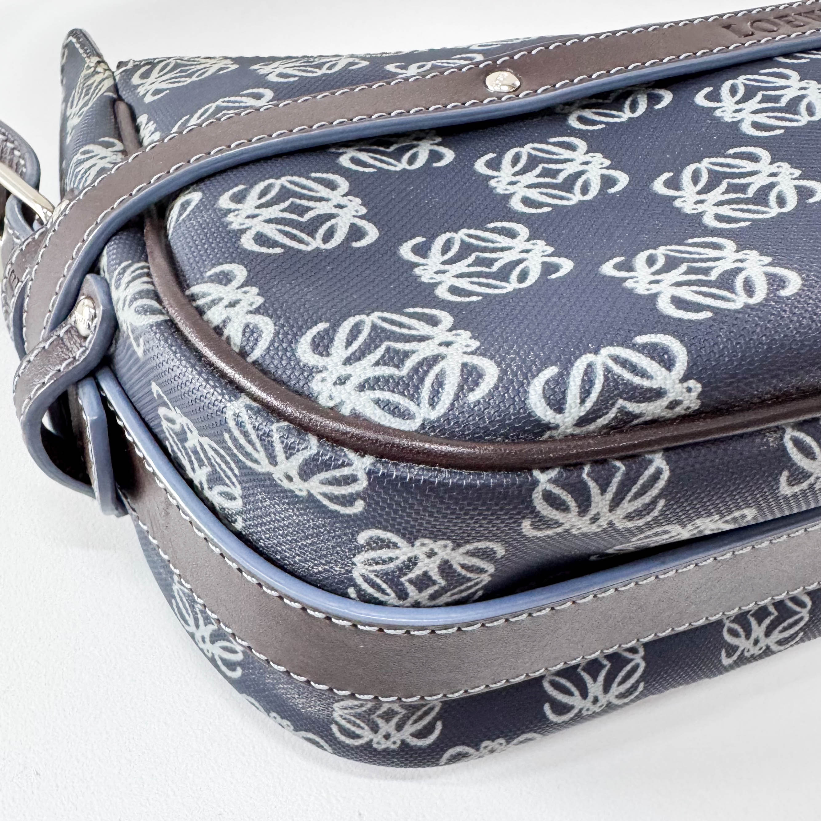 Anagram Navy Coated Canvas Shoulder Bag