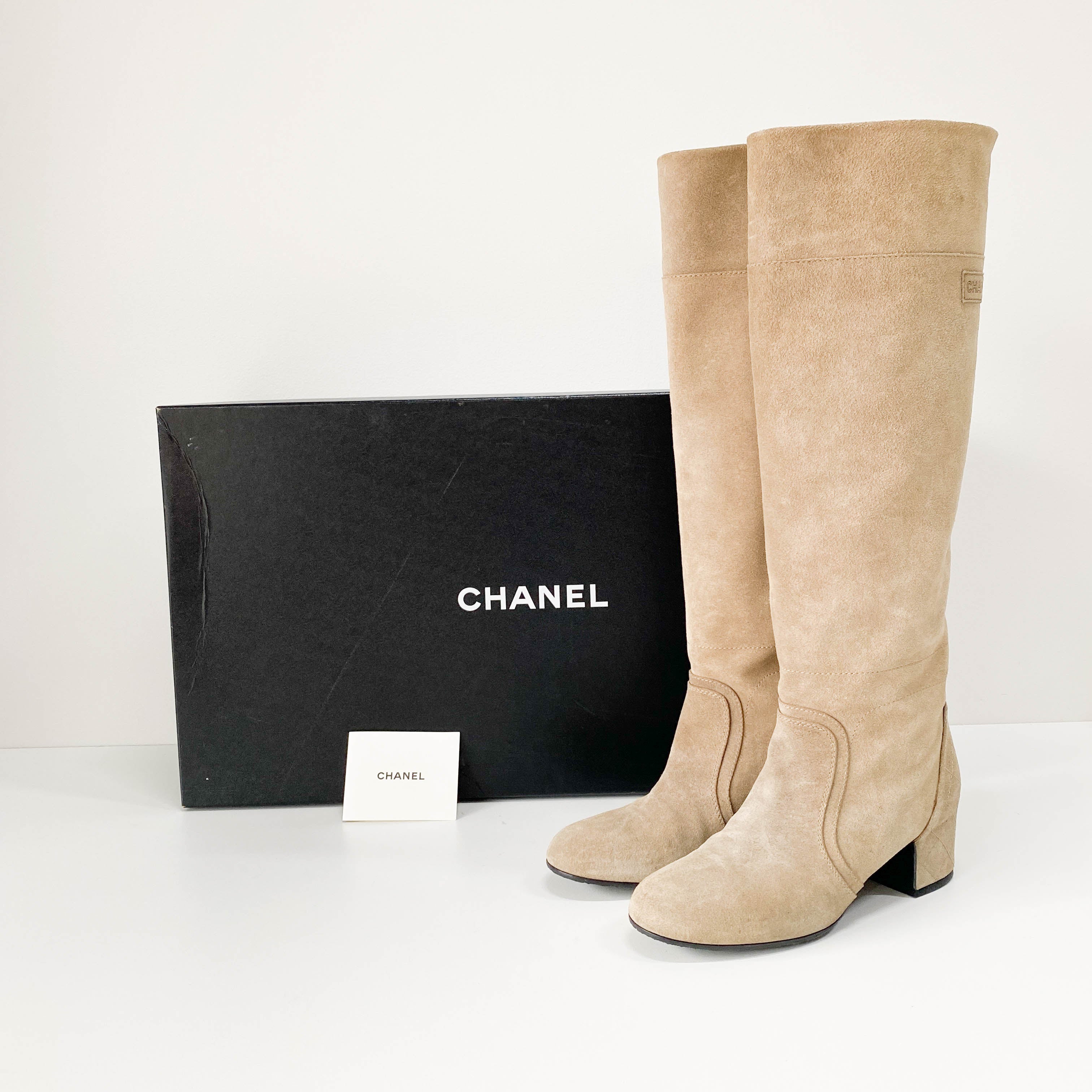 Size 39 Beige Suede Tall Boots